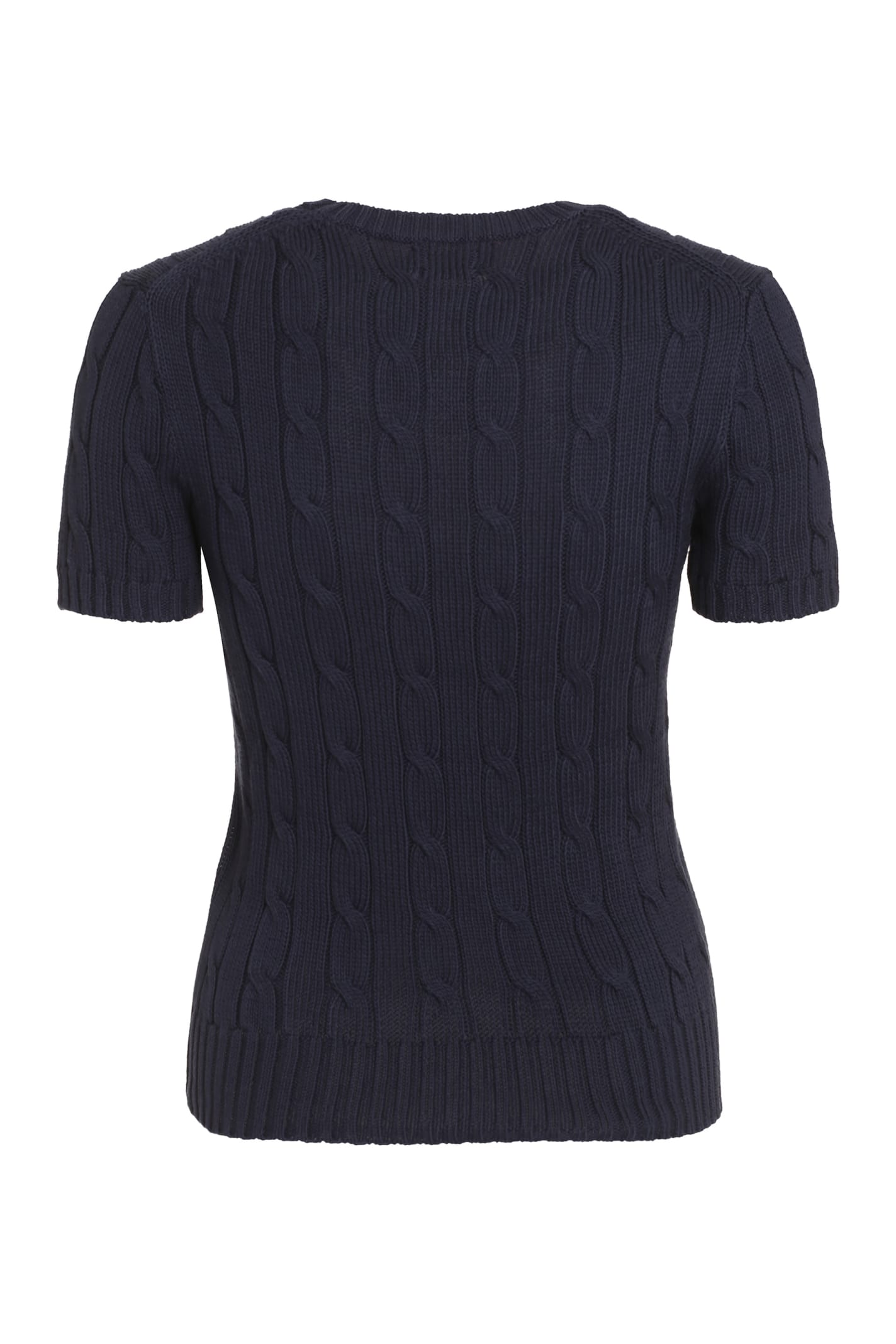 Polo Ralph Lauren Blue Cable Knit T-shirt With Embroidered Logo In Cotton Woman In Blue