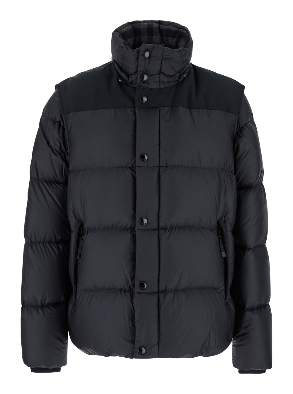 Shop Burberry Black Down Jacket With Hood And Logo Patch On The Sleeve In Tech Fabric Man