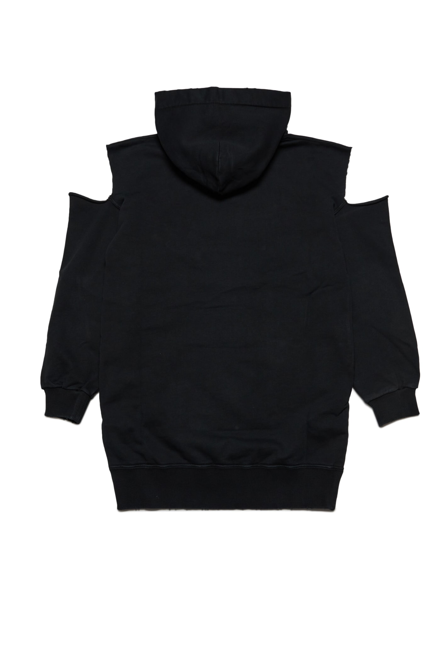 Shop Maison Margiela Mm6d82u Dress  Fleece Hooded Maxi-dress With Cut-out Shoulders In Black