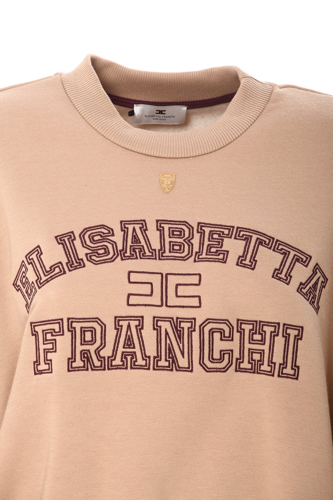 Shop Elisabetta Franchi College Logo Embroidered Cropped Sweatshirt In Brown