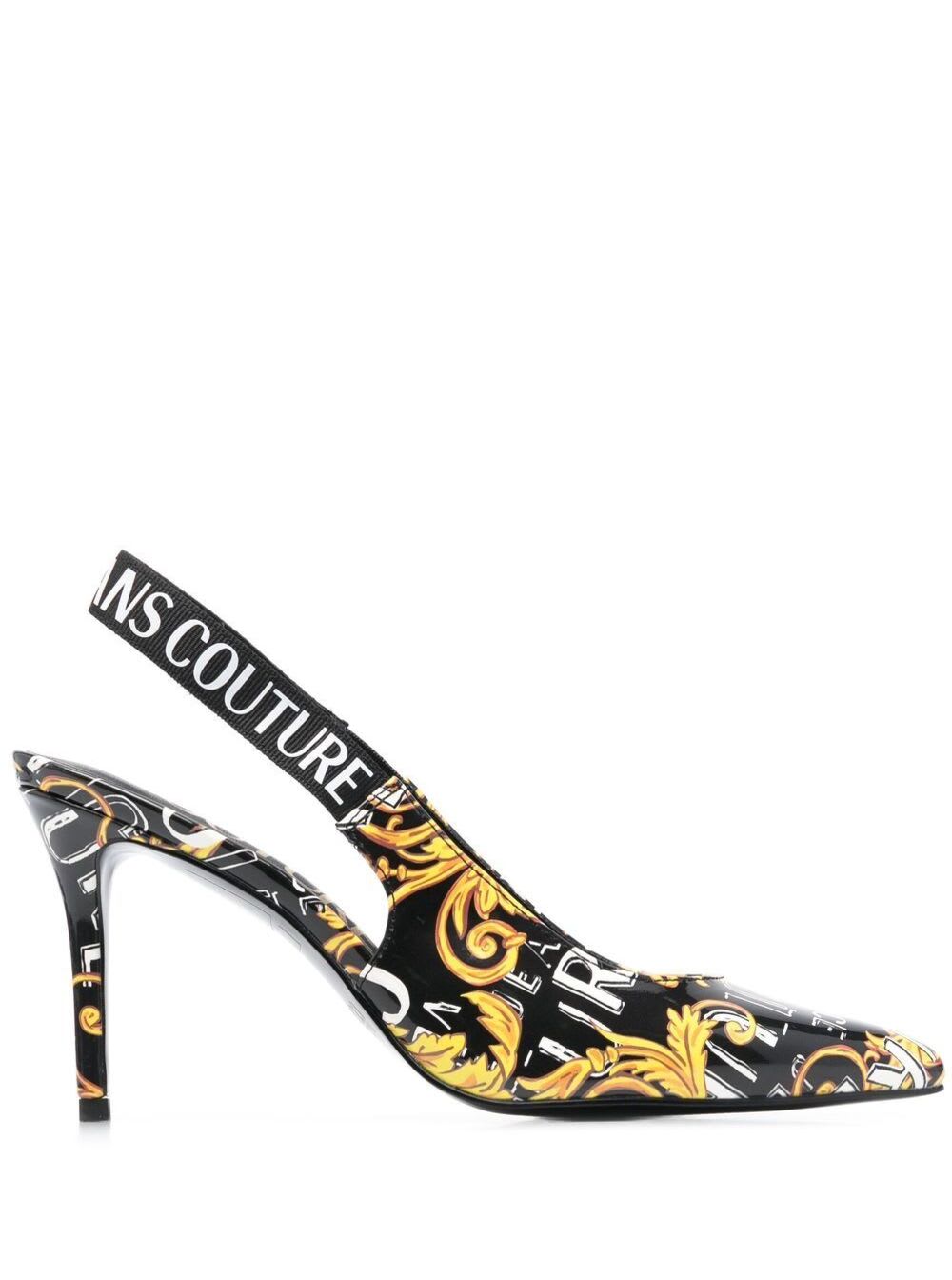 VERSACE JEANS COUTURE COUTURE SLINGBACK PUMPS WITH ALL-OVER BAROQUE PRINT IN POLYURETHANE WOMAN