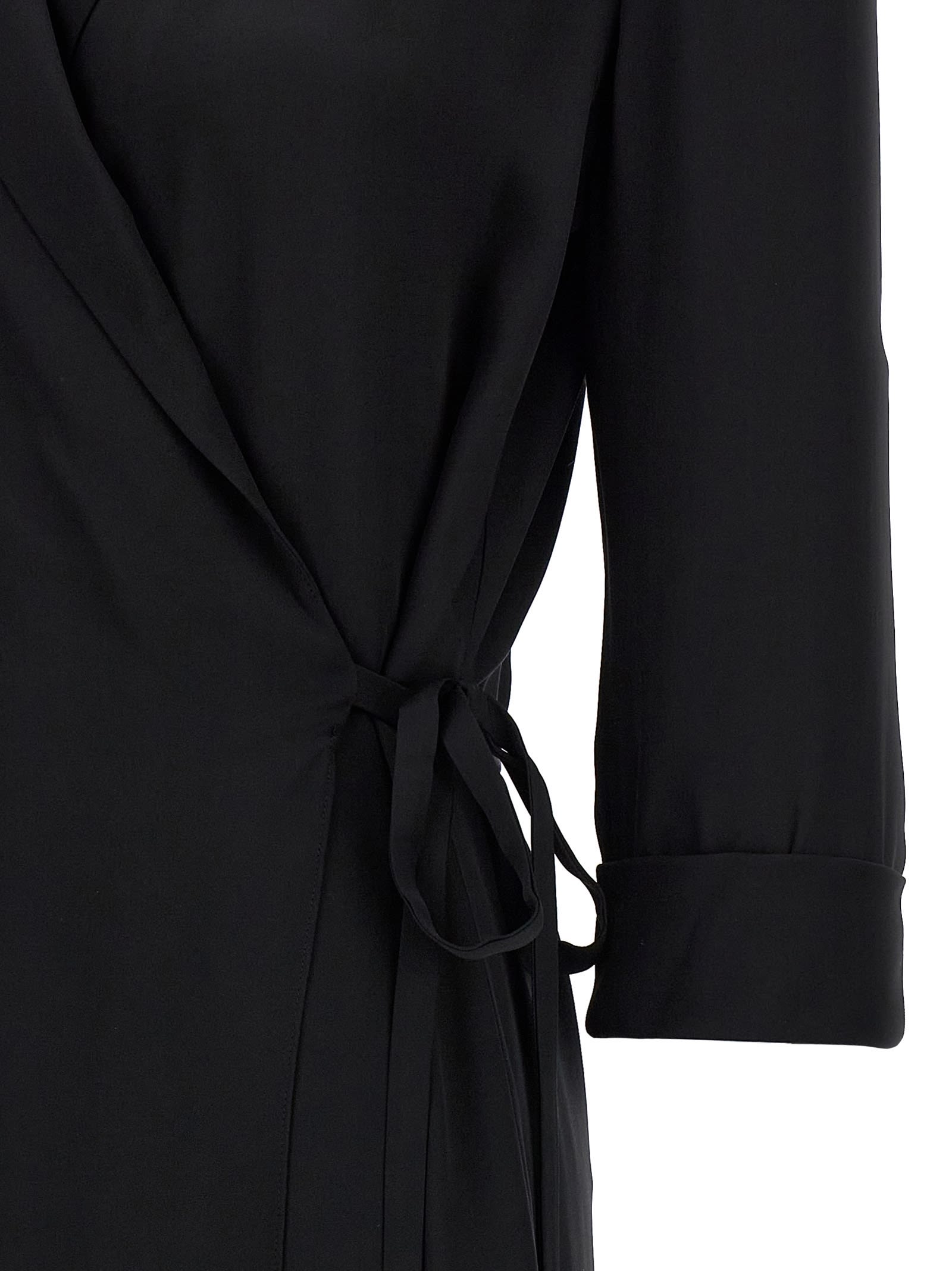 Theory Womens Black Lapel Wrap-front Silk-satin Midi Dress In Black