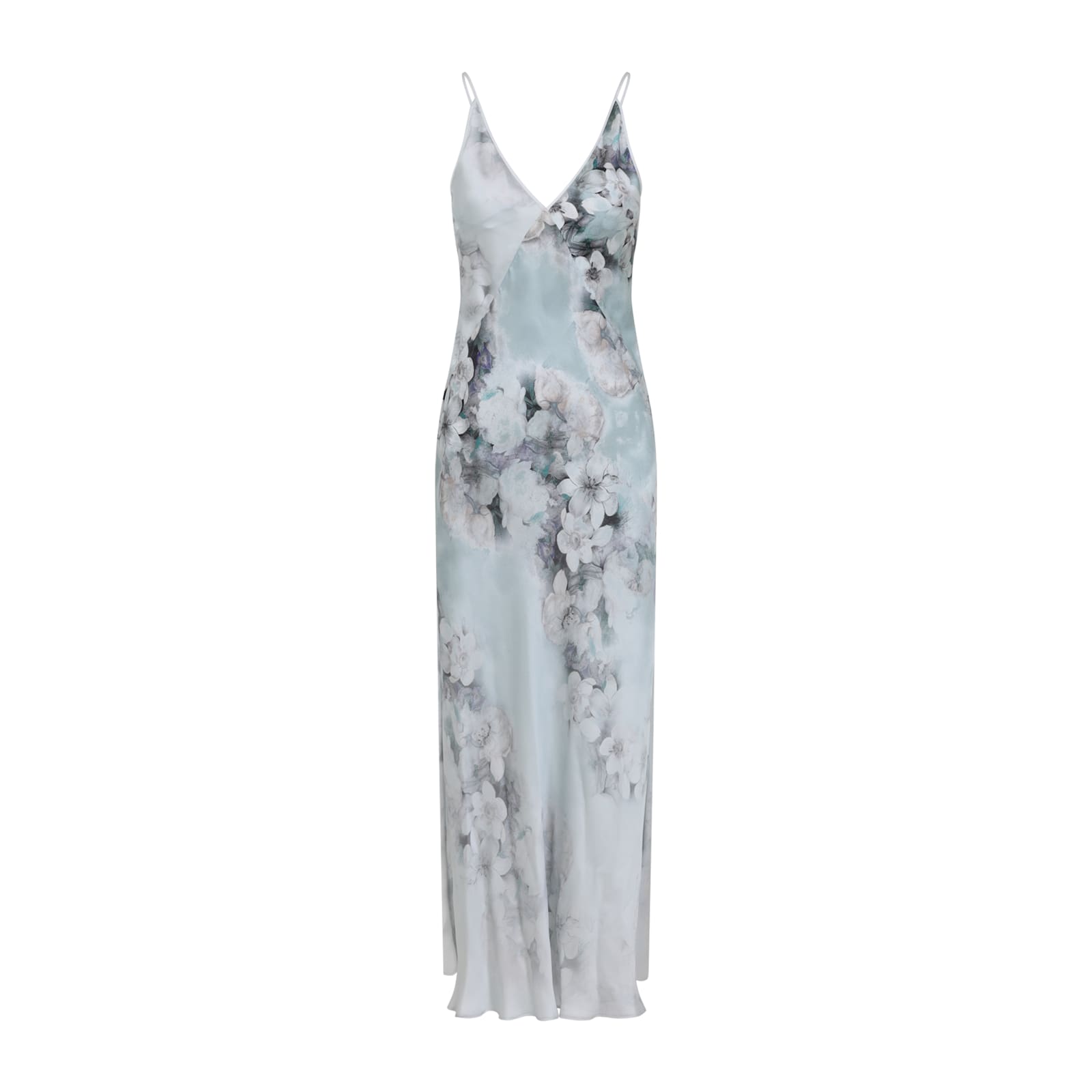 Alberta Ferretti Floral Print Maxi Dress With V-neckline In Gray