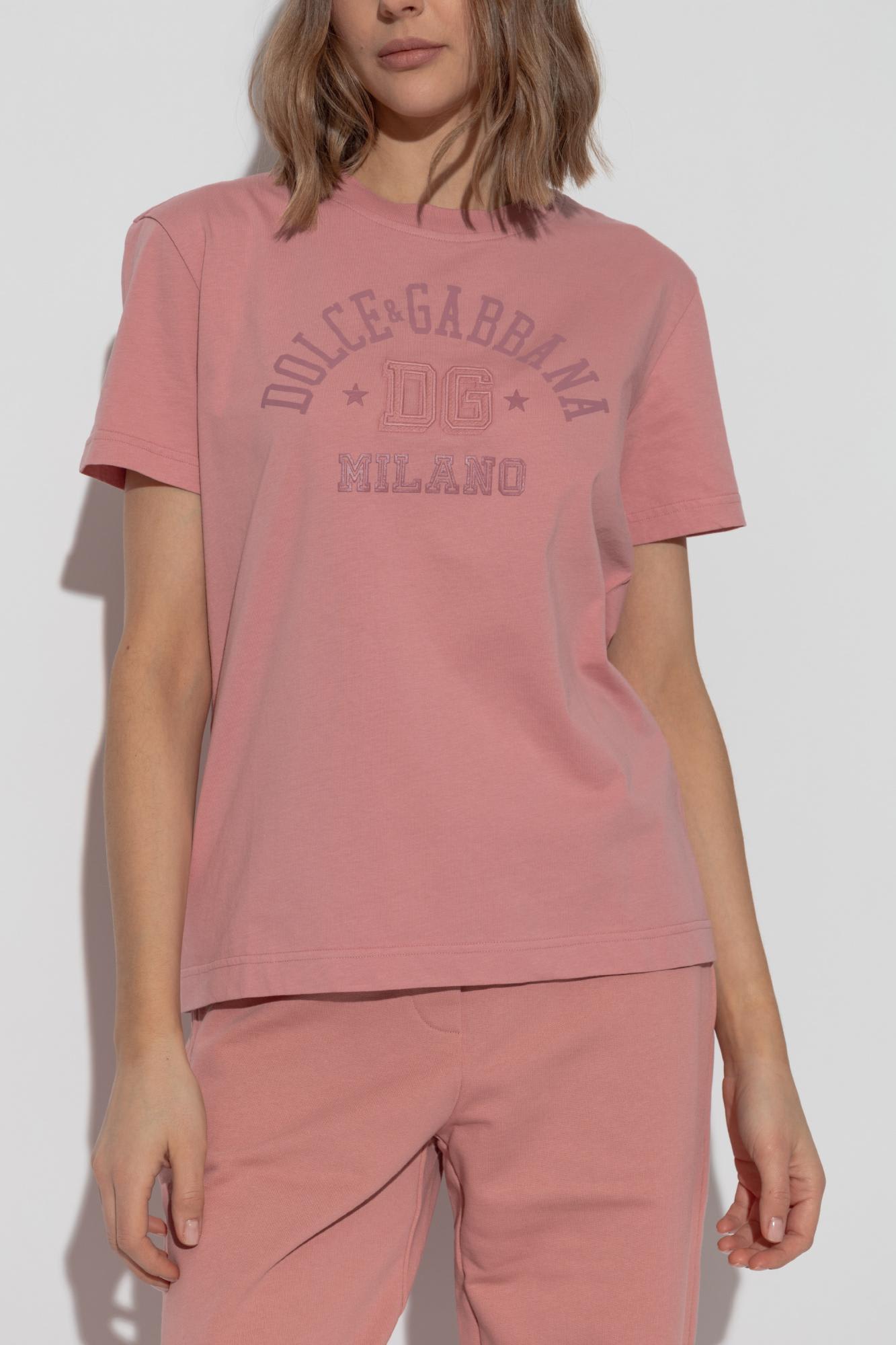 Dolce & Gabbana T-shirt With Logo In Rosa Polvere Chiaro