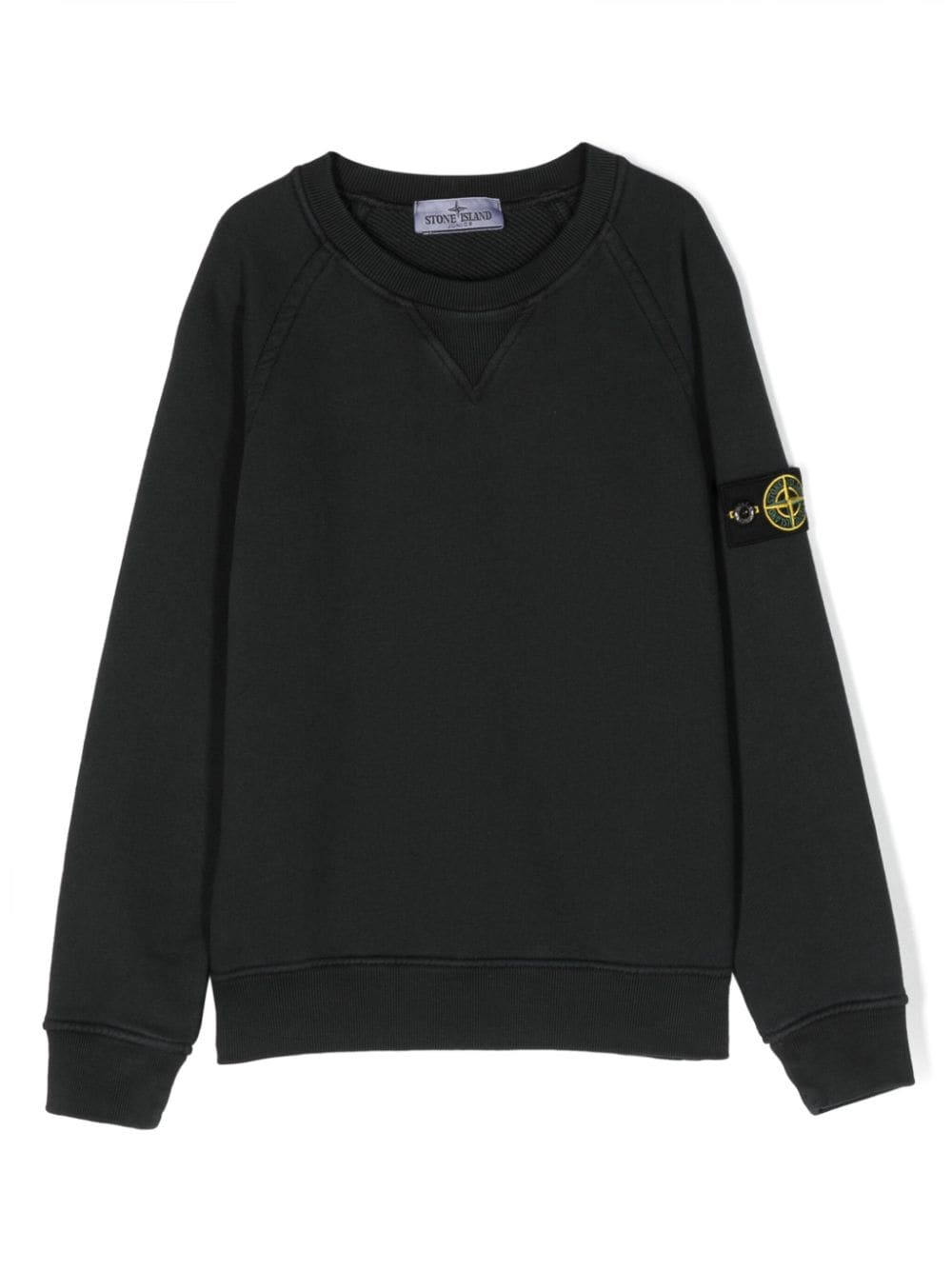 Stone Island Black Crewneck Sweatshirt With Logo Patch On The Sleeve In Cotton Boy In Black