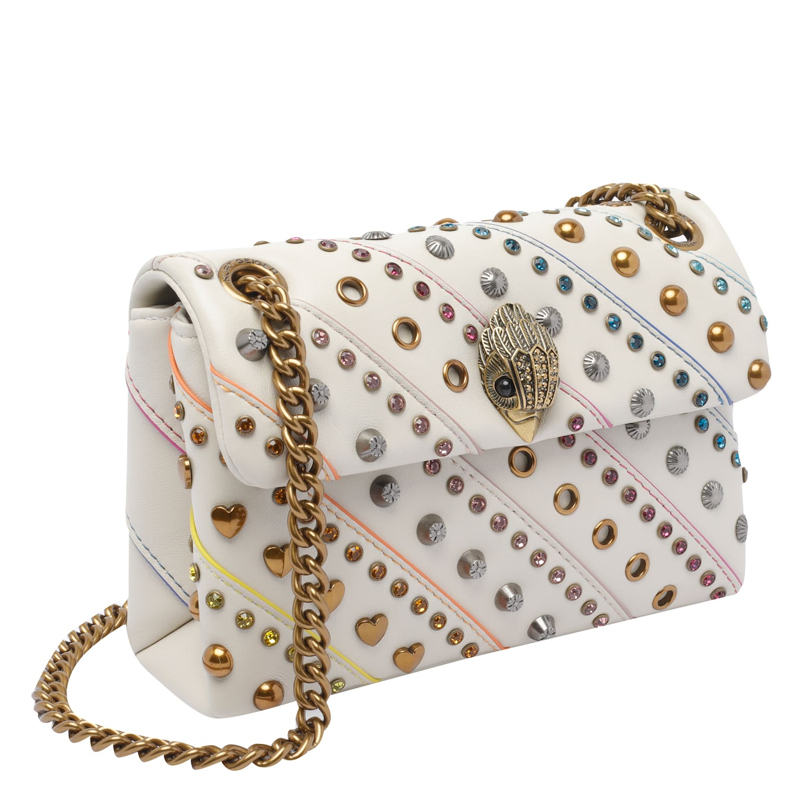 Kurt Geiger Kensington Embellished Chain Shoulder Bag In White