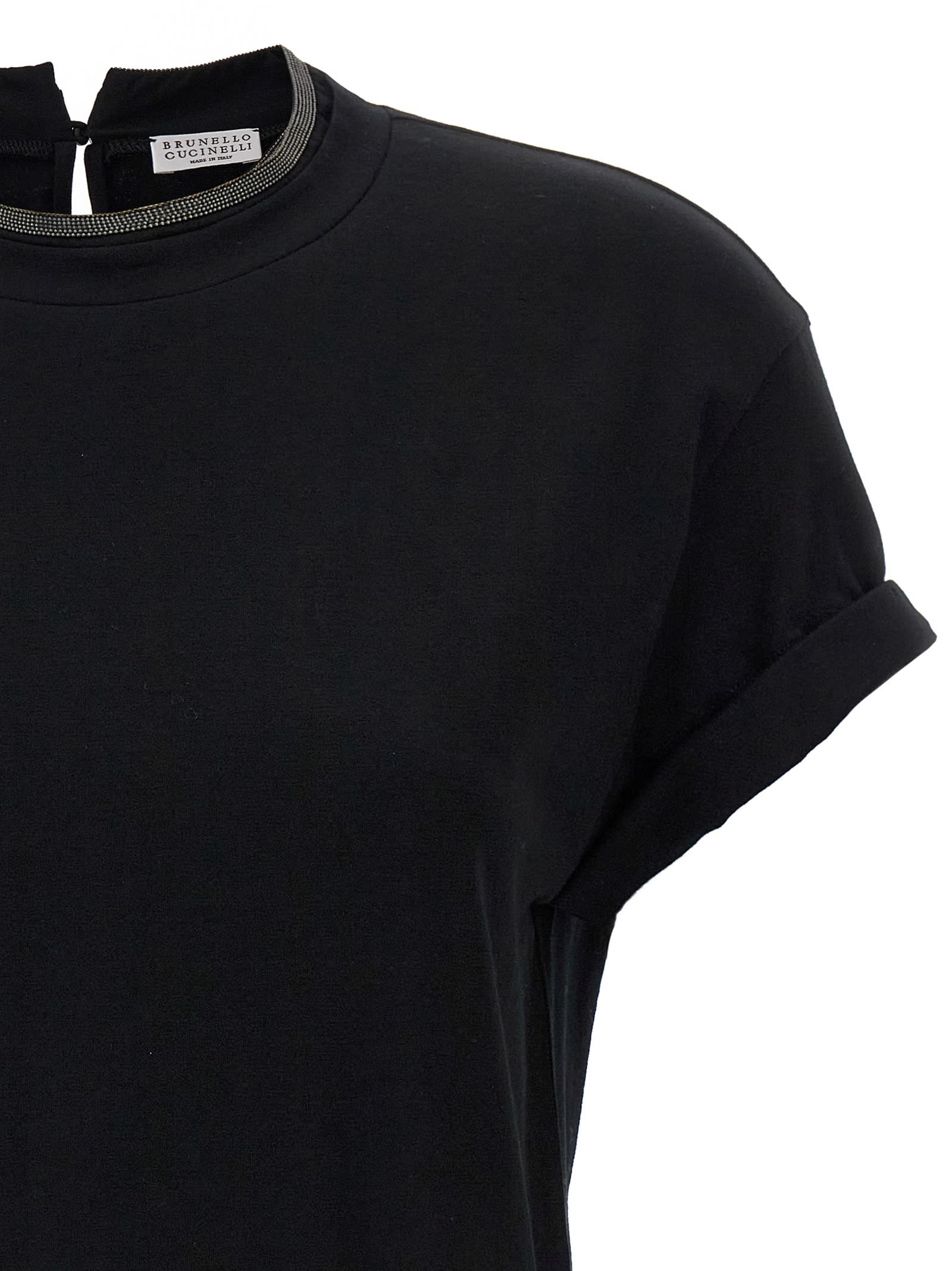 Brunello Cucinelli Short-sleeved T-shirt With Rolled Sleeves And Keyhole Detail In Black