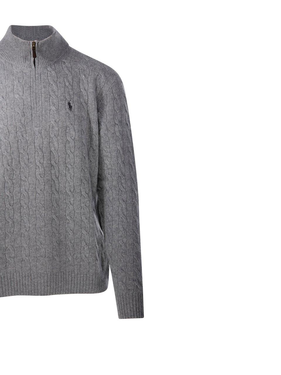 Shop Polo Ralph Lauren Pony Embroidered Cable-knit Jumper In Grigio