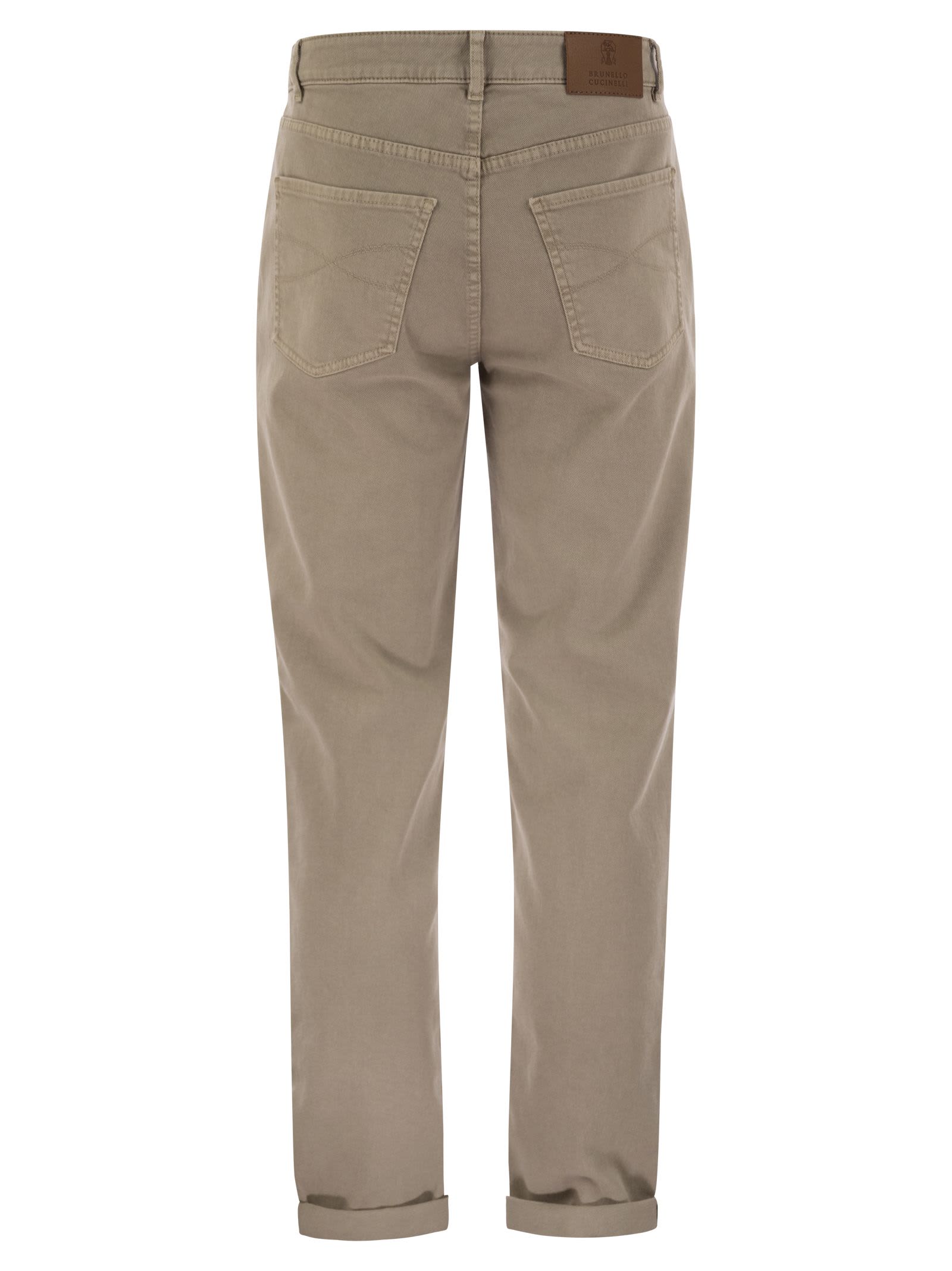 Shop Brunello Cucinelli Five-pocket Traditional Fit Trousers In Light Comfort-dyed Denim In Beige