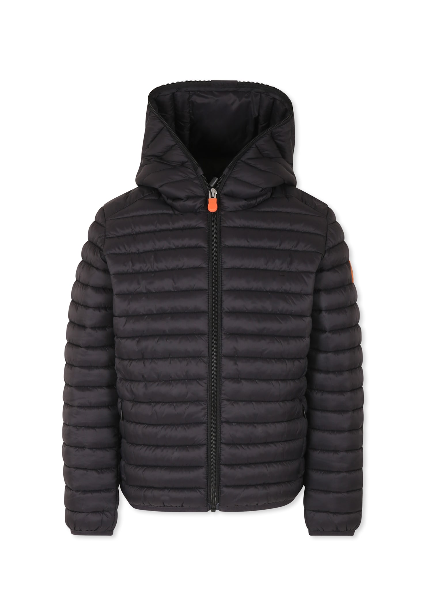 Save The Duck Black Down Jacket For Boy With Logo