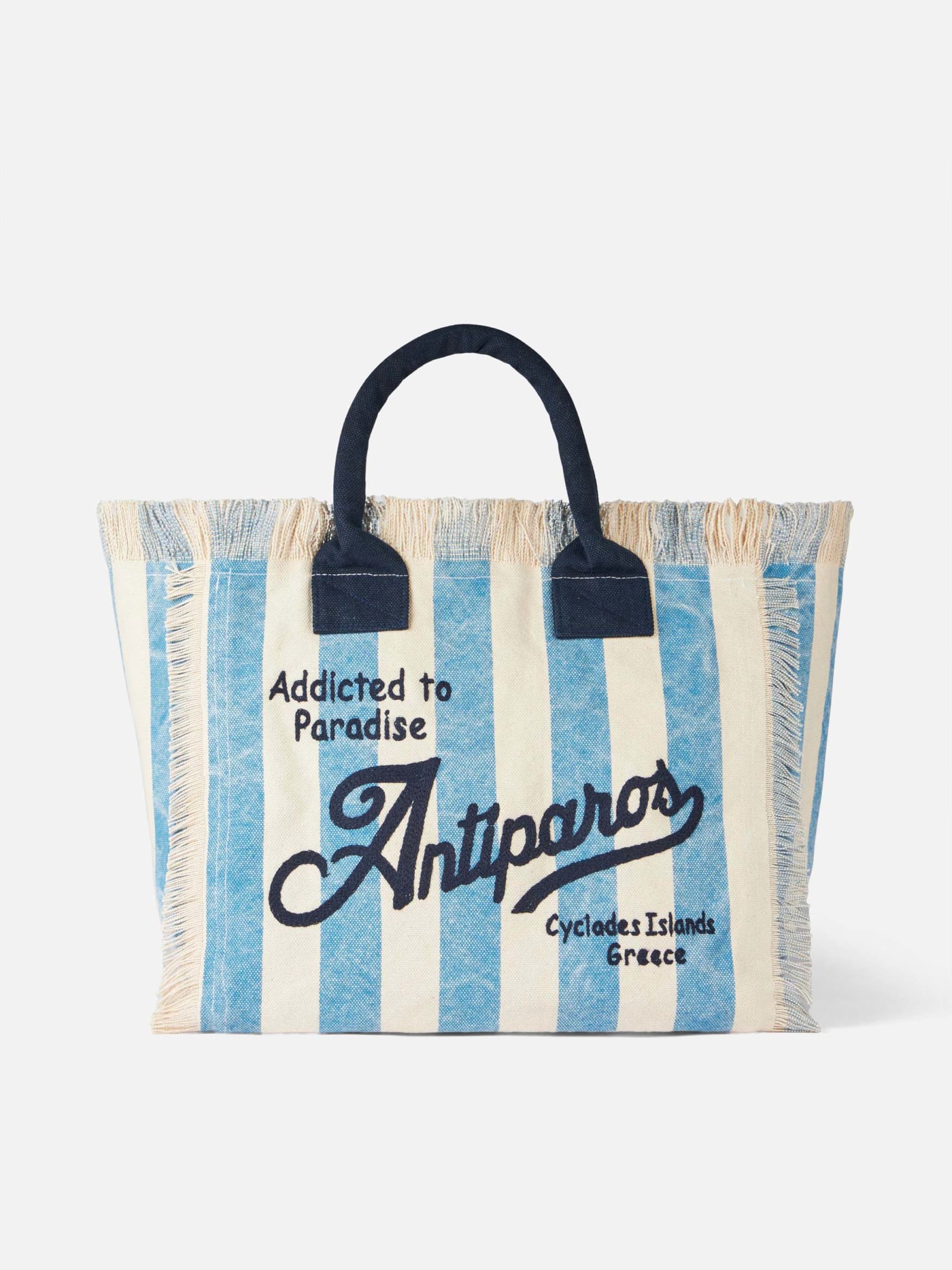 Shop Mc2 Saint Barth Vanity Canvas Shoulder Bag With Antiparos Print In Blue