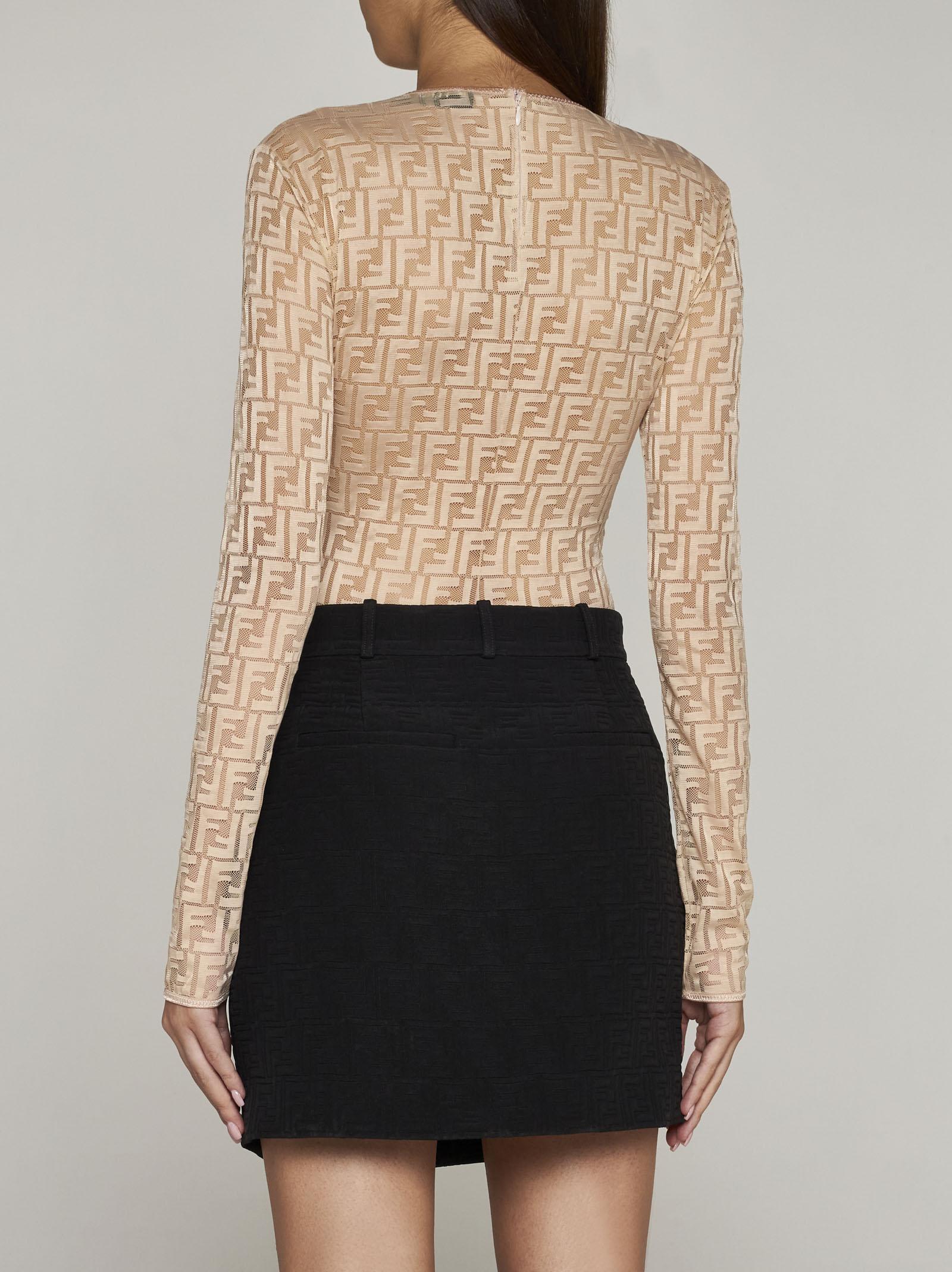 Shop Fendi Ff Jacquard Cotton Miniskirt In Black