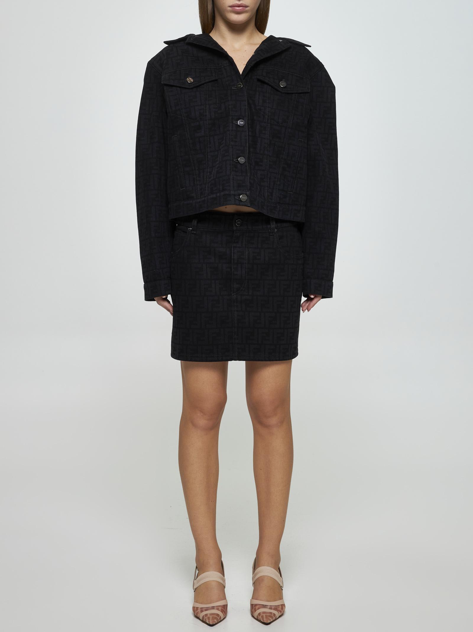 Shop Fendi Ff Denim Miniskirt In Black