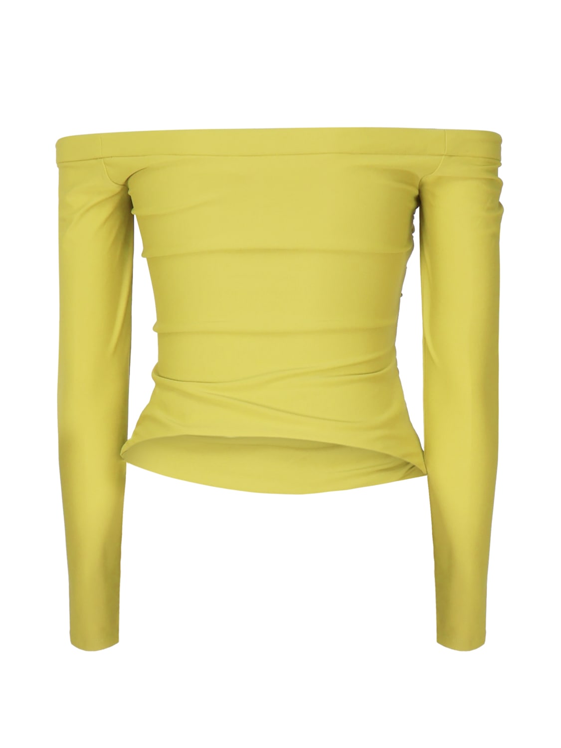 Shop Self-portrait Jersey Top With Bare Shoulders In Acid Green