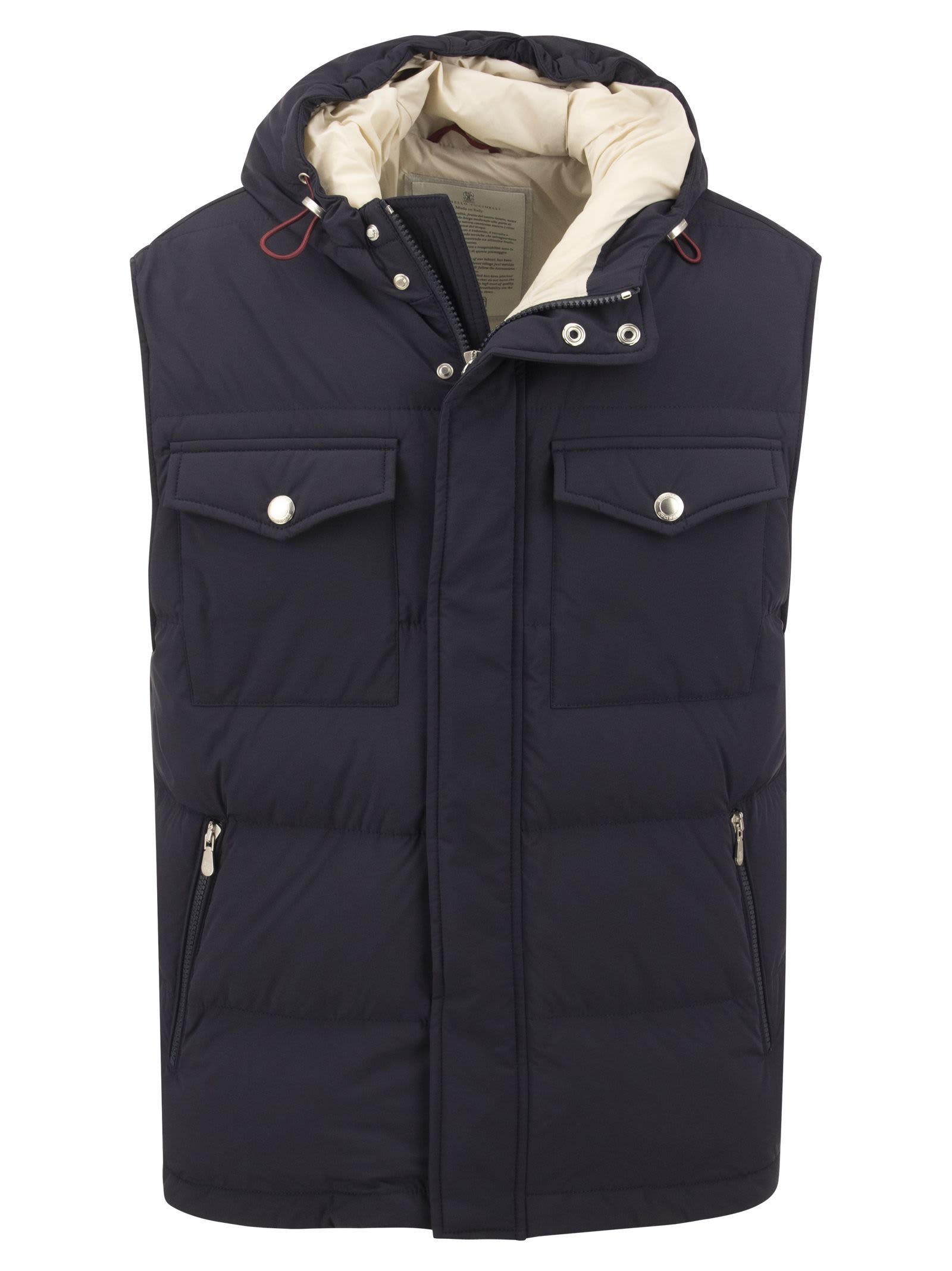 Brunello Cucinelli Nylon Sleeveless Down Jacket With Hood And Pockets