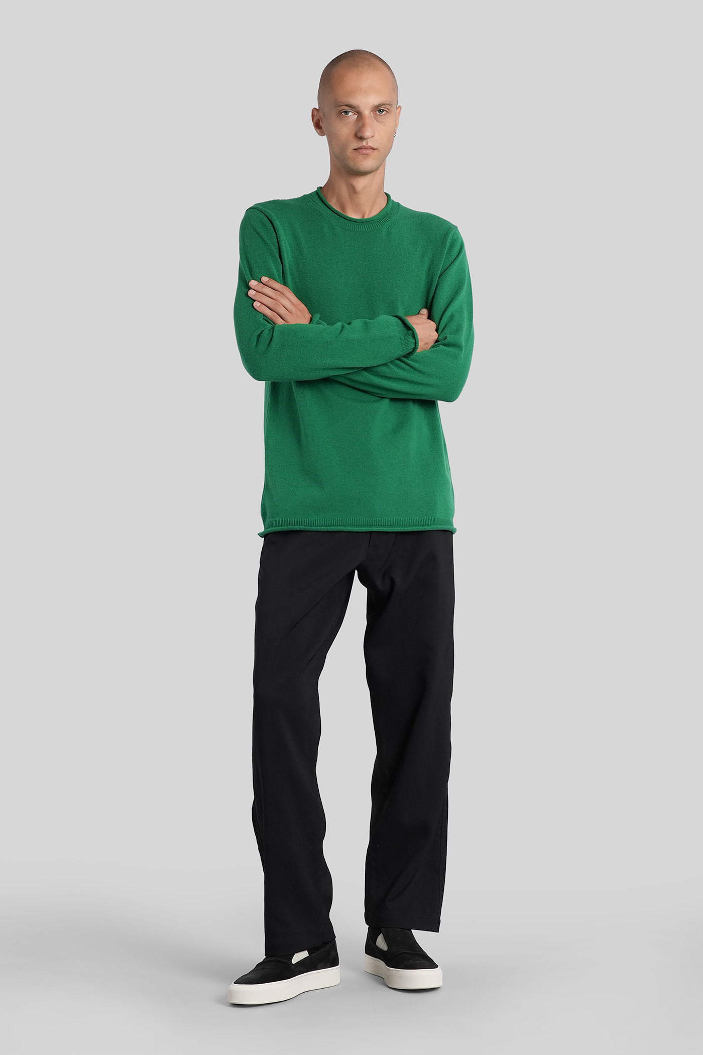 Comme Des Garçons Shirt Round Neckline Sweater In Wool In Green