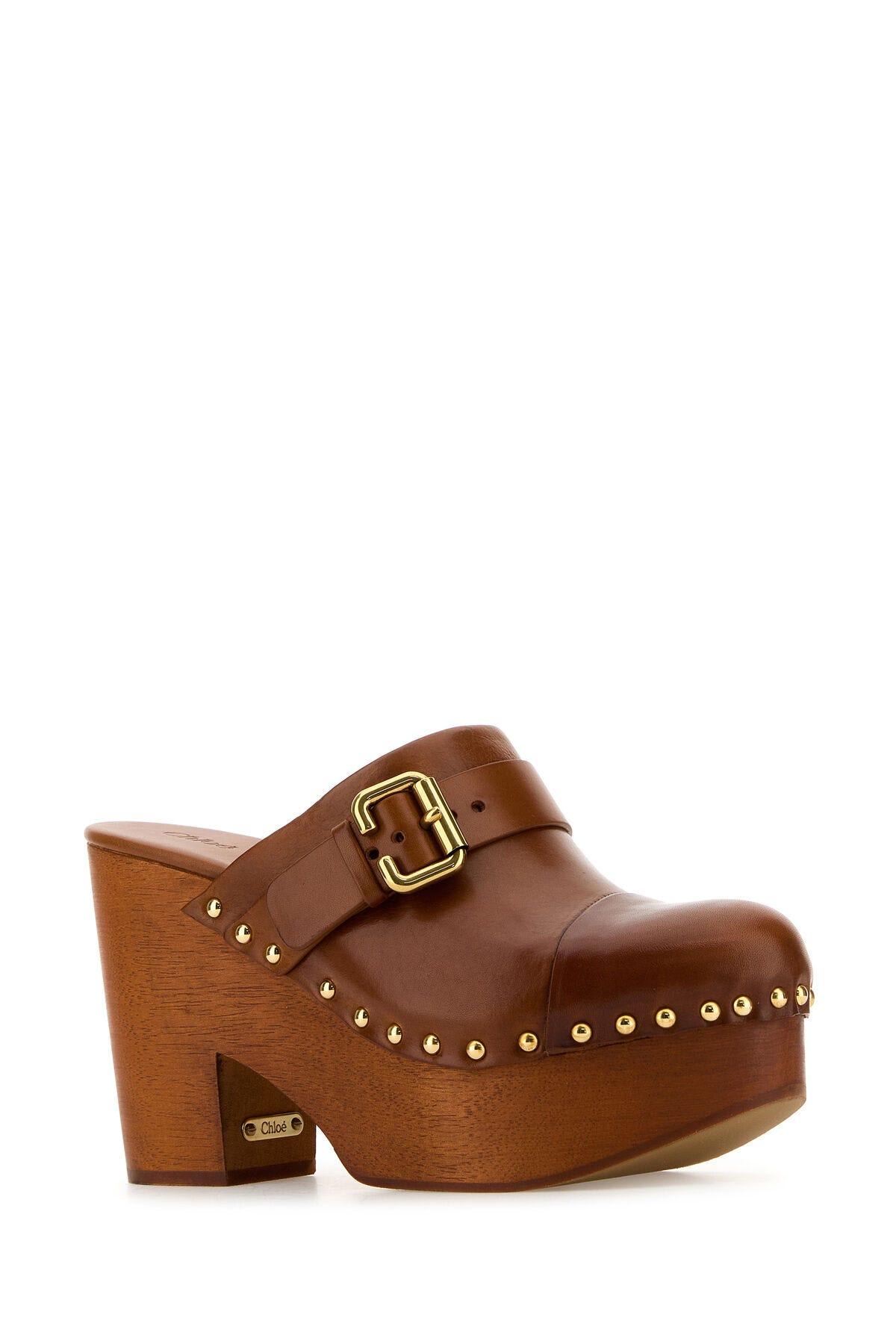 Shop Chloé Caramel Leather Jeannette Clogs In T Ginger Brown