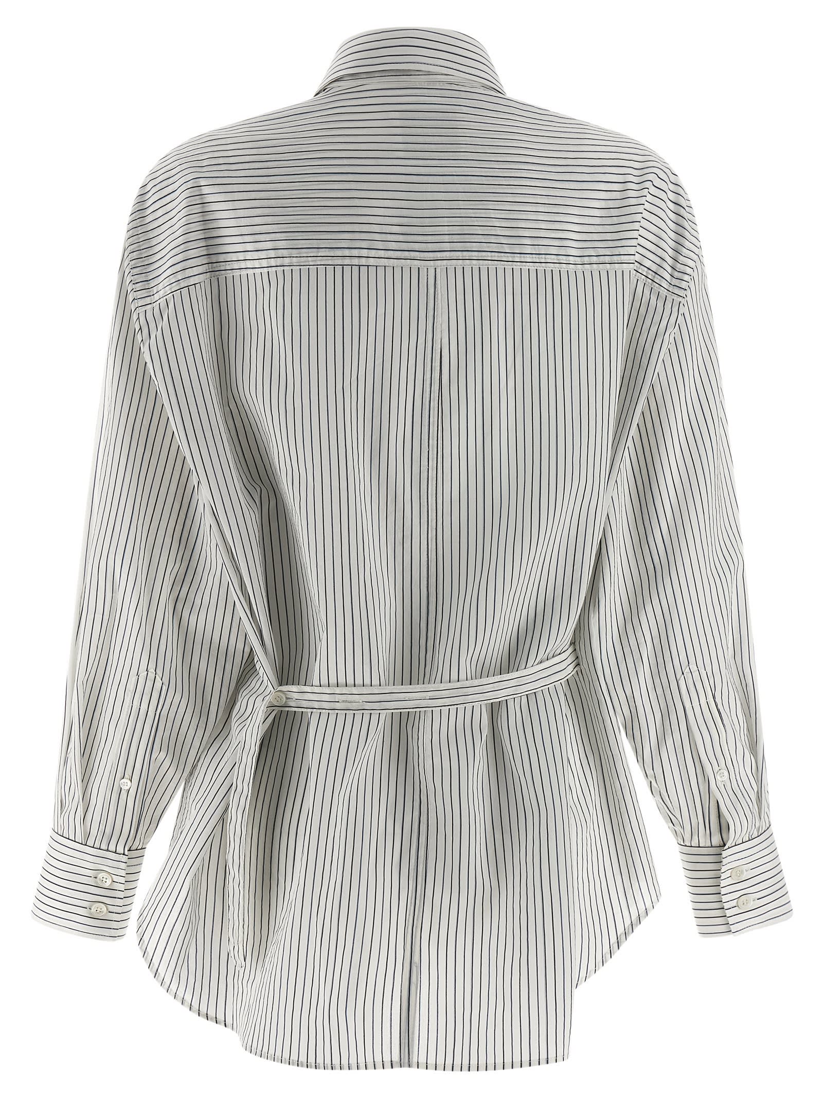 Isabel Marant Striped Long Sleeve Shirt With Adjustable Tie In Neutral