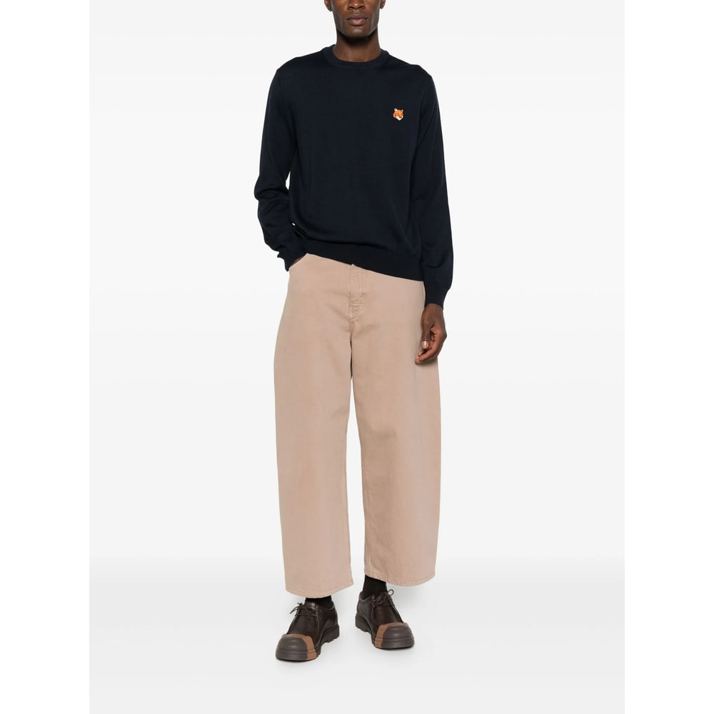 Maison Kitsuné Wool Crewneck Sweater Featuring Fox Design In Black