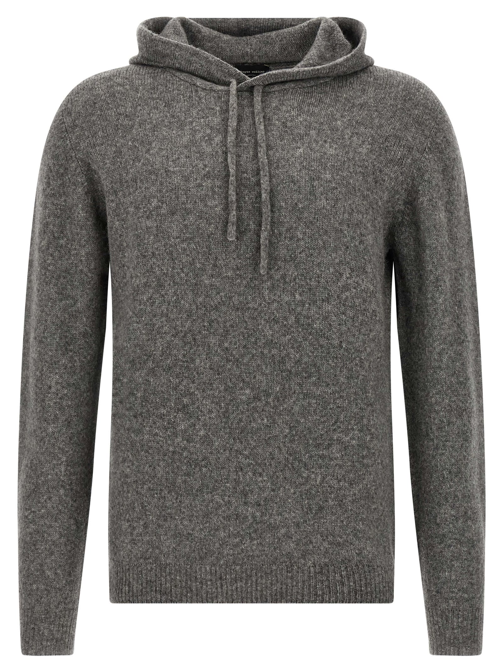 Roberto Collina Textured Knit Hooded Sweater In Medium Grey In Gray