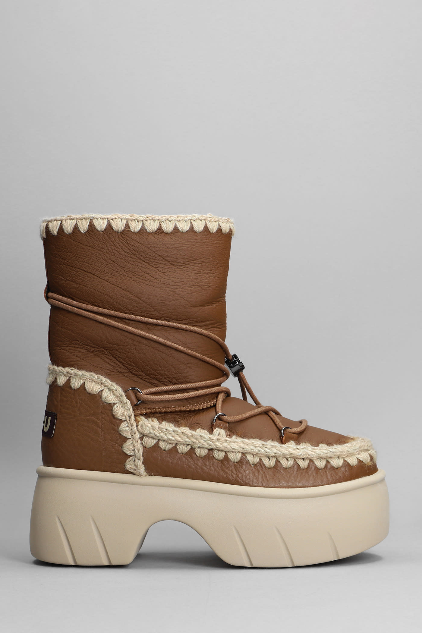 Mou Eskimo Snow High Heels Ankle Boots In Camel Suede
