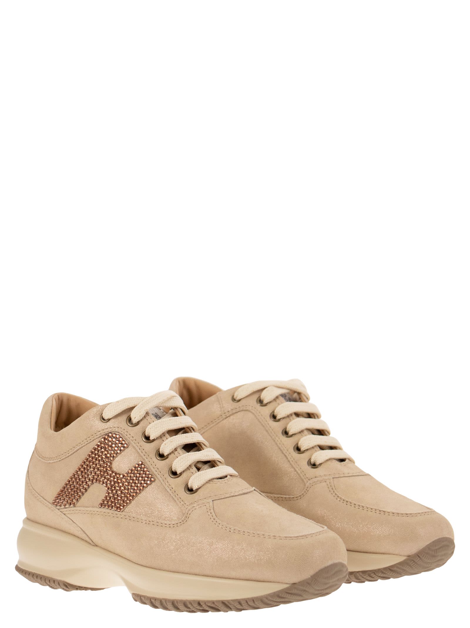 Shop Hogan Interactive - Sneakers With Strass In Beige Chiaro