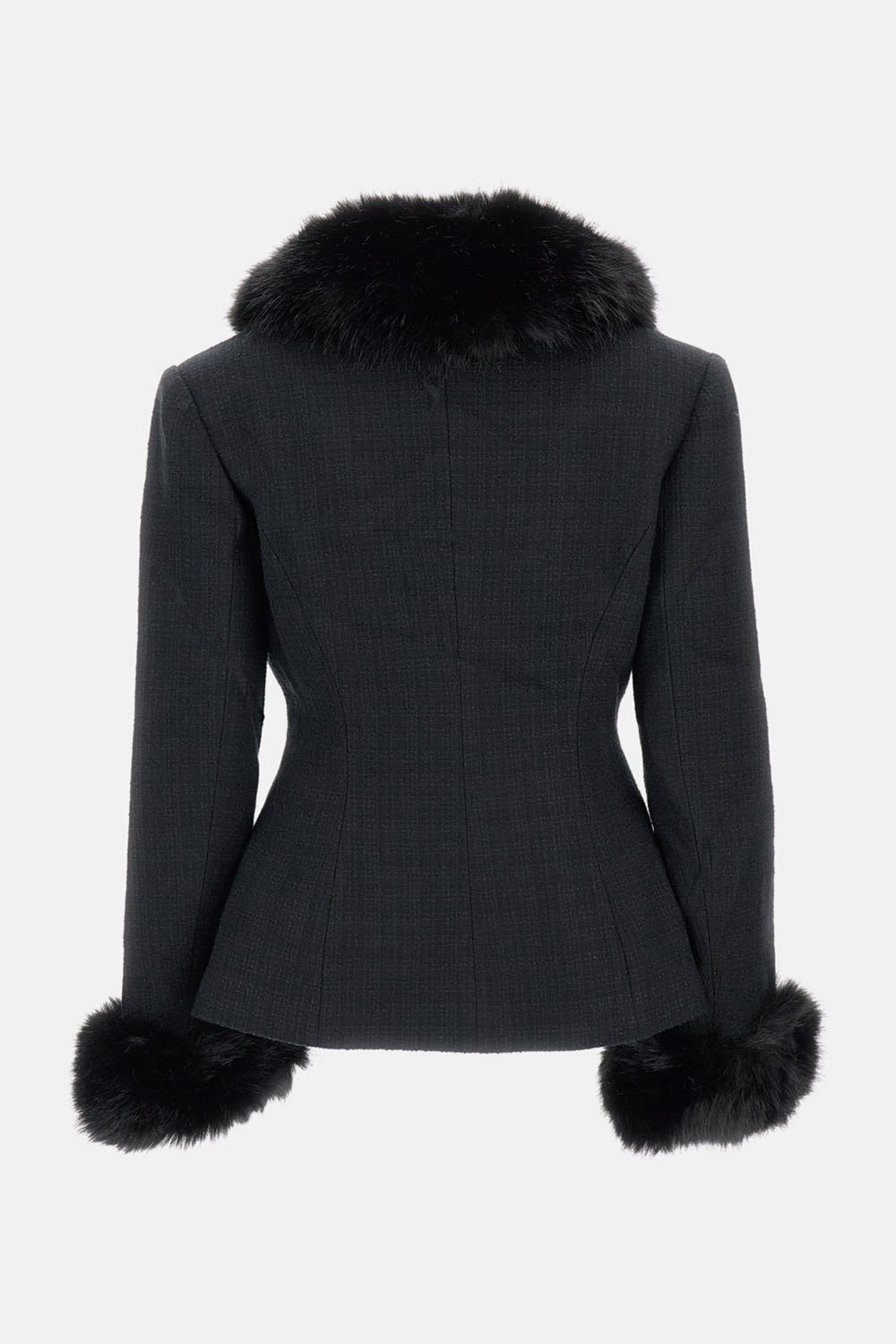 Self-portrait Fur-trimmed Tweed Jacket In Black