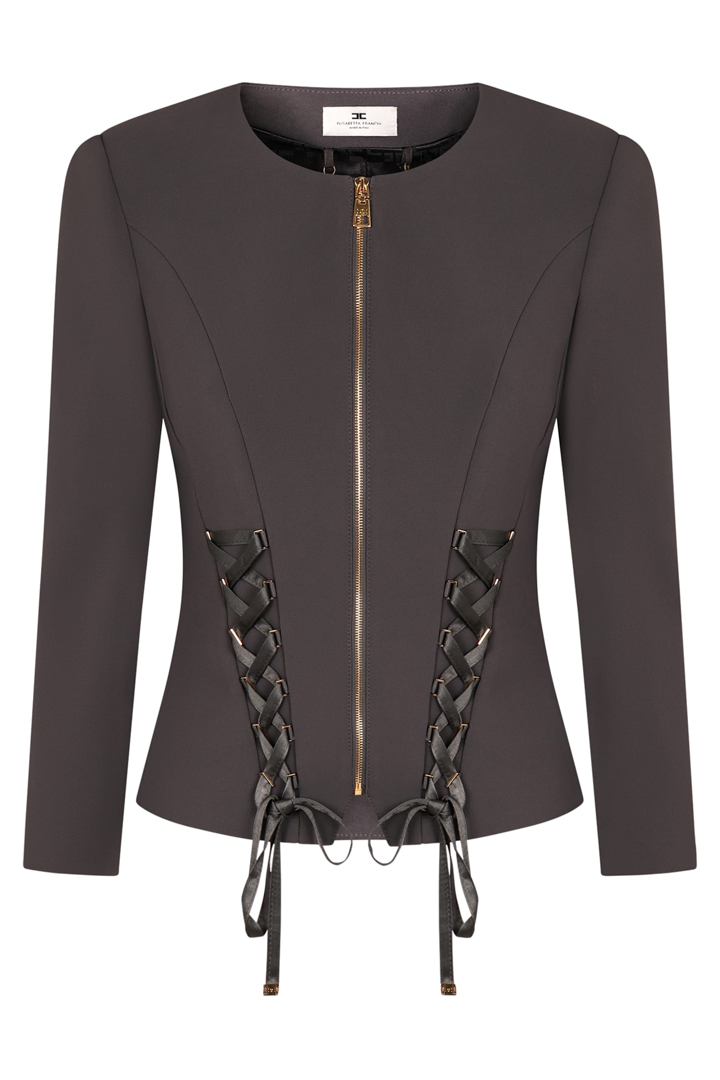 Elisabetta Franchi Crepe Jacket With Criss-cross Laces In Grey