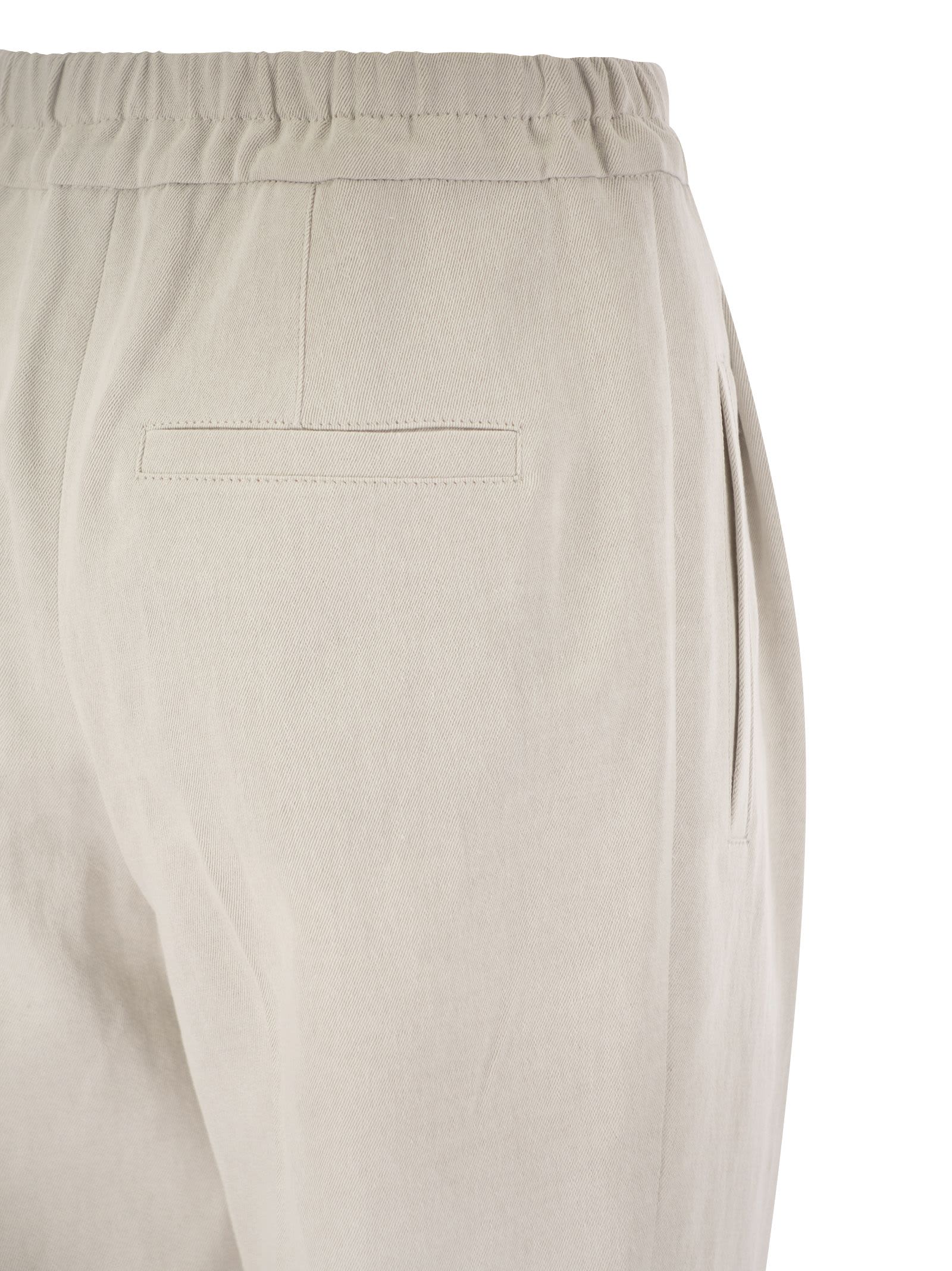 Shop Brunello Cucinelli Slouchy Trousers In Cotton Gabardine And Linen In Chalk