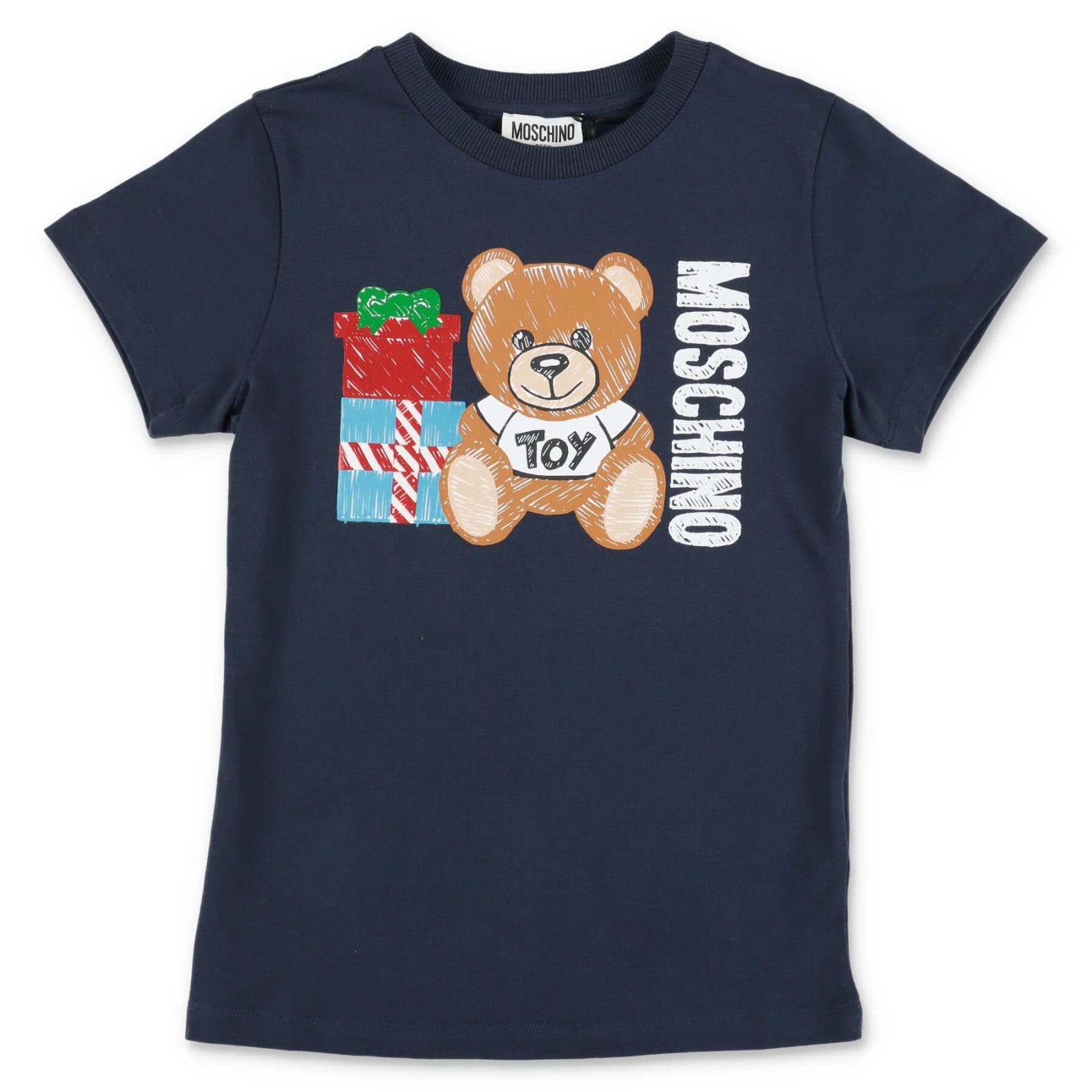 Moschino T-shirt Blu Navy Christmas Mood In Jersey Di Cotone