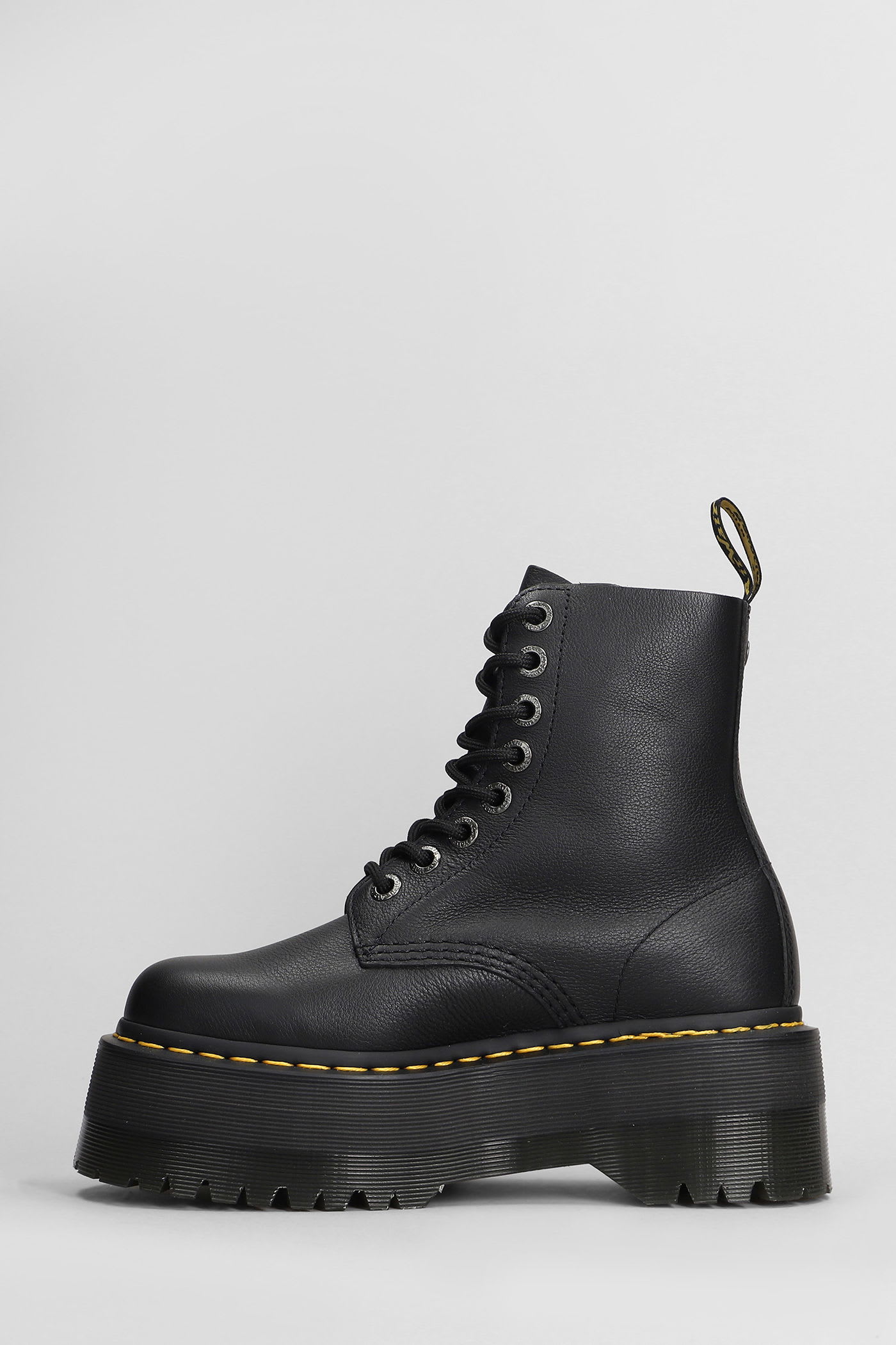 Dr. Martens 1460 Pascal Max Combat Boots In Black Leather In Black