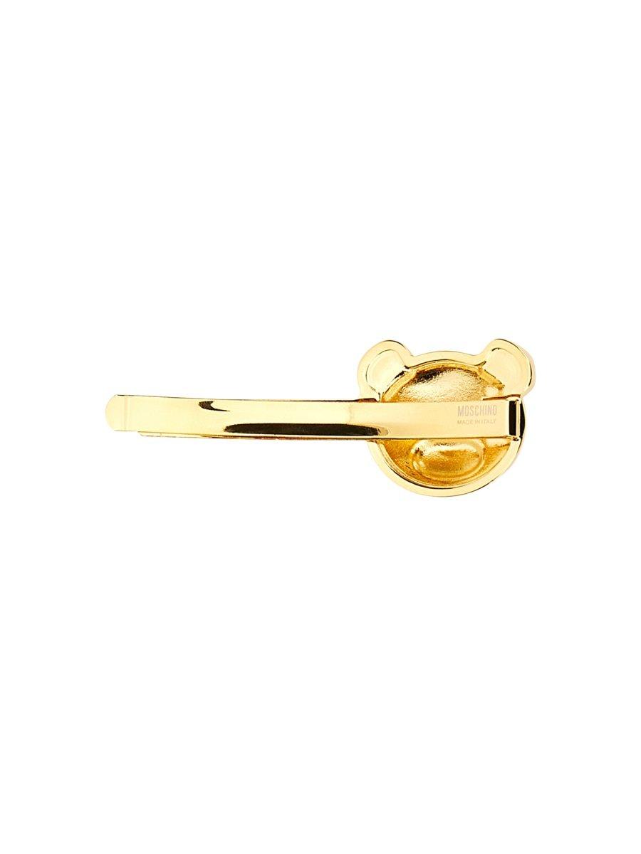 Shop Moschino Teddy Bear Logo Engraved Tie Clip In Gold