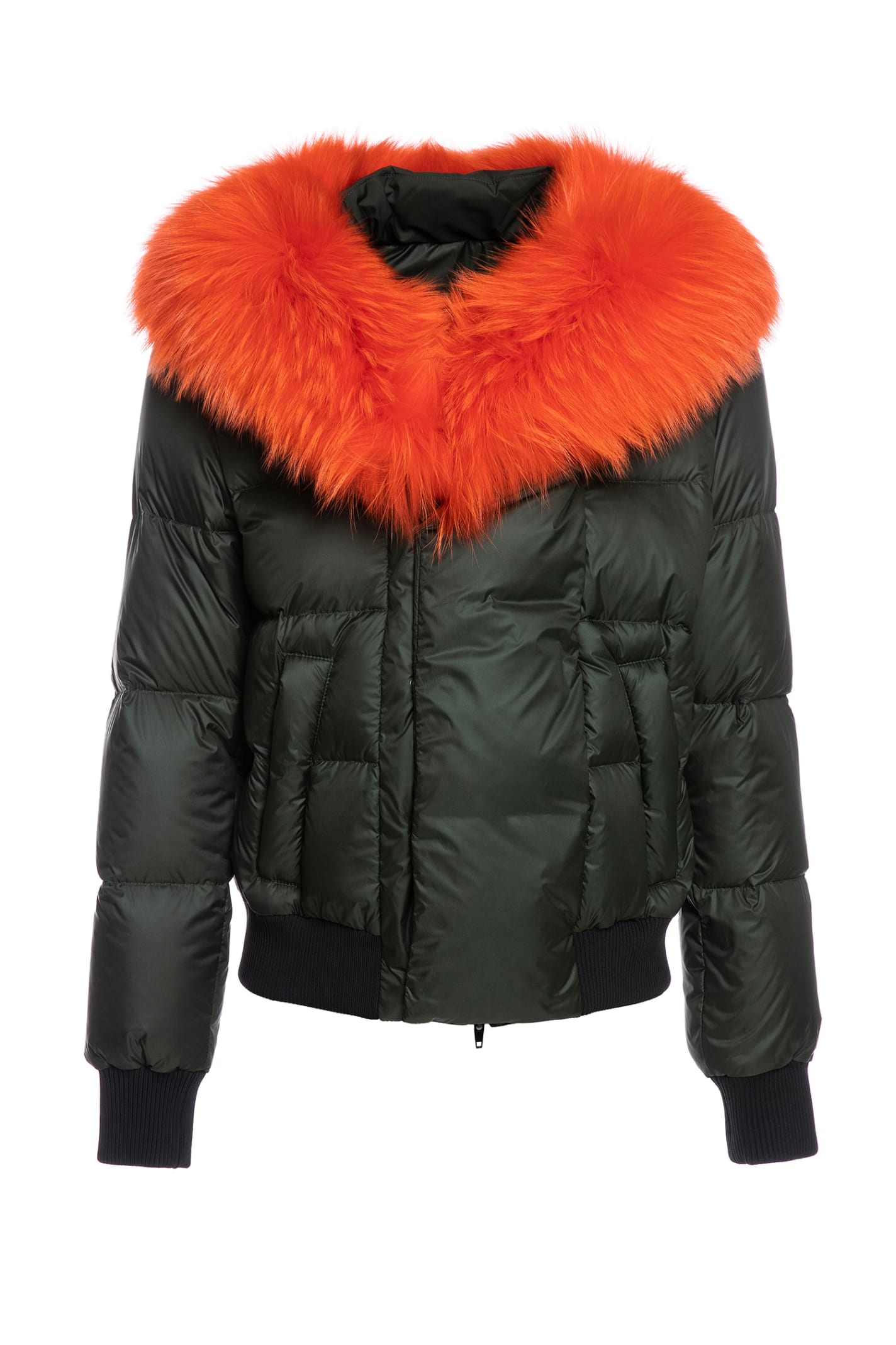 Mr & Mrs Italy Short Puffer Jacket For Woman With Raccoon Fur