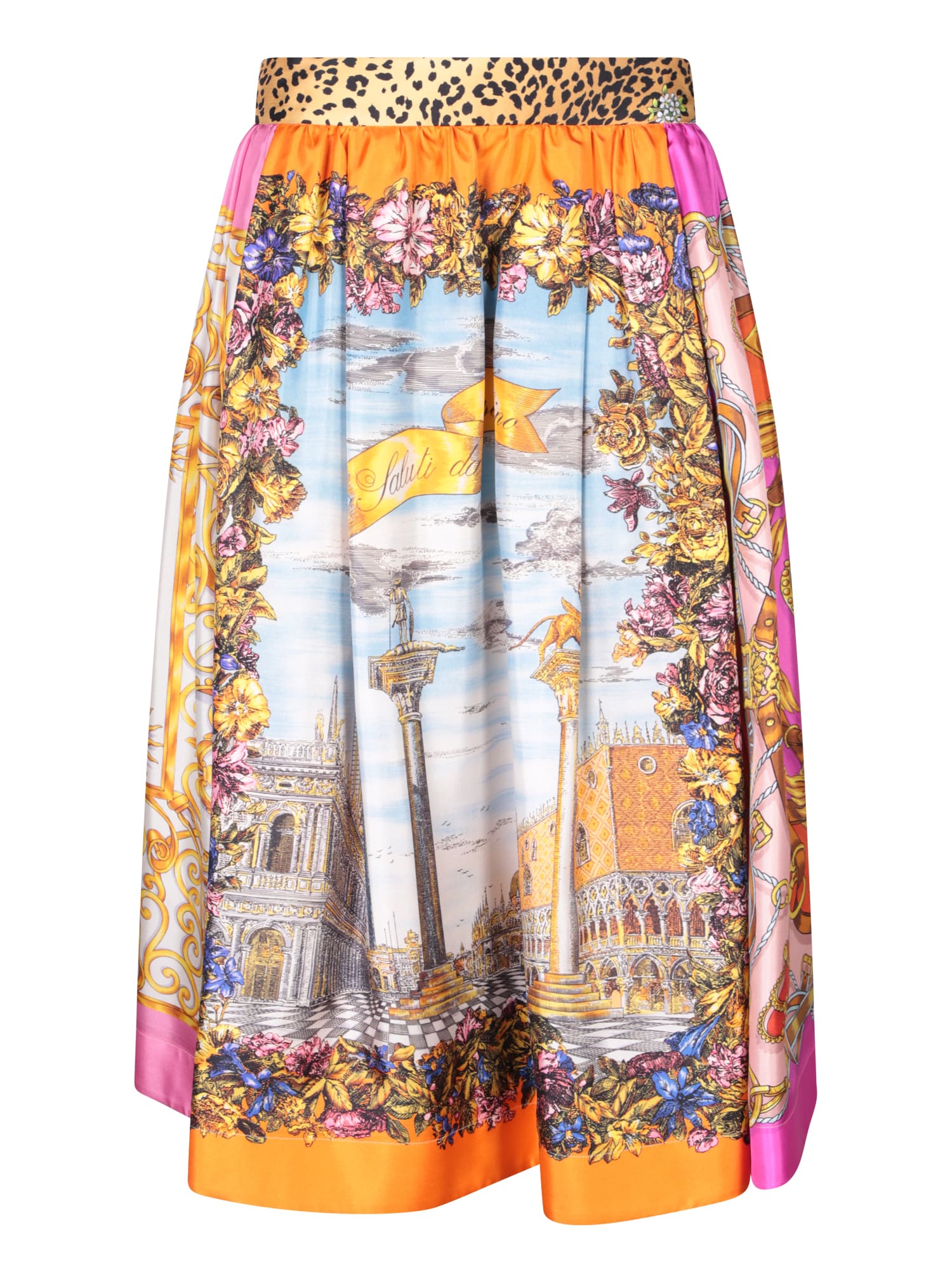 Shop Moschino Multicolor Print Midi Skirt