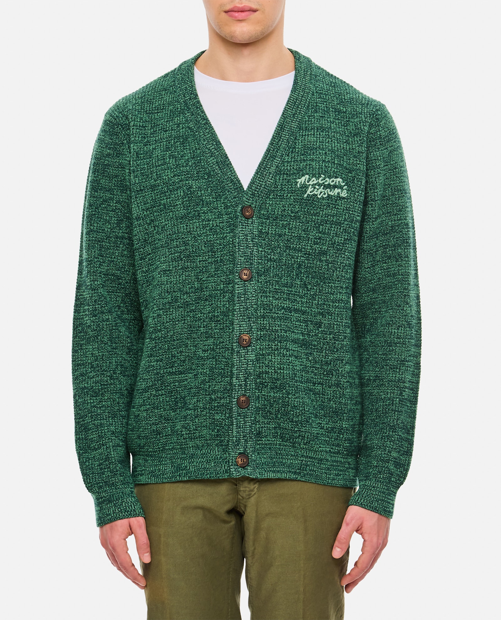 Shop Maison Kitsuné Maison Kitsune Handwriting Comfort Cardigan In Green