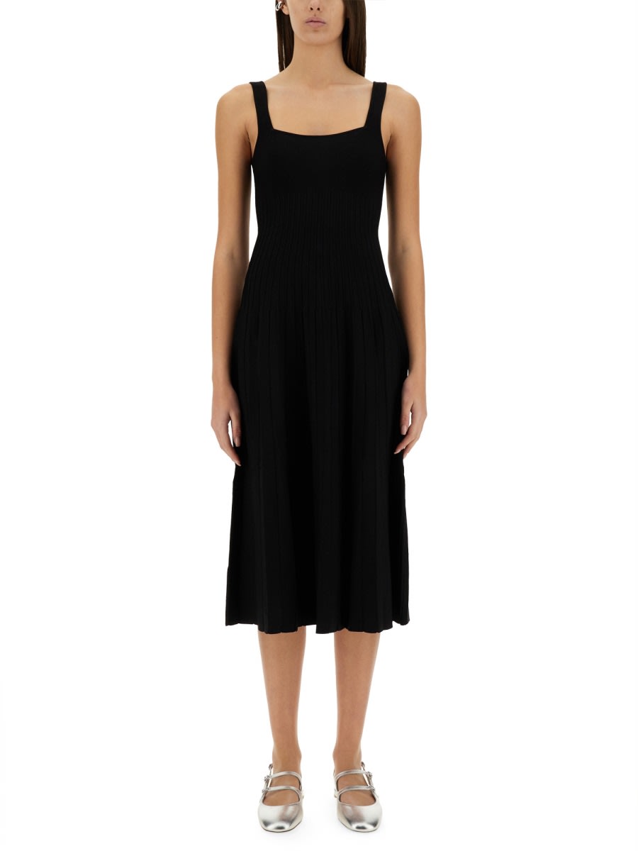 Staud Fitted Black Midi Dress In Black