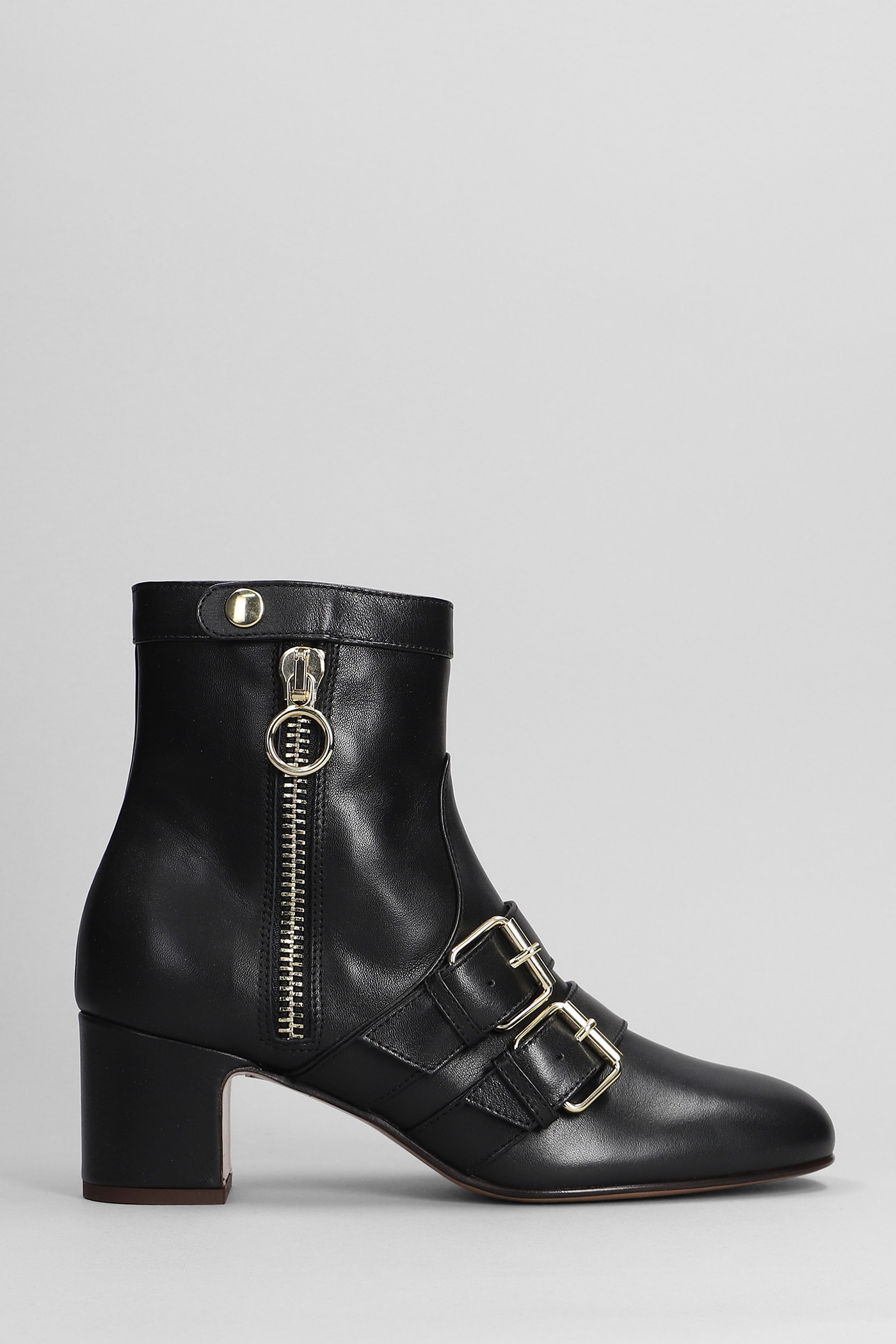 RELAC HIGH HEELS ANKLE BOOTS IN BLACK LEATHER