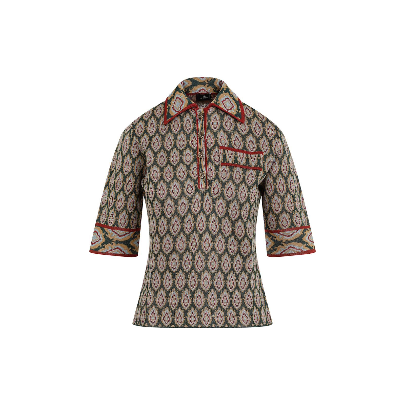 Shop Etro Knit Jacquard Polo In Verde