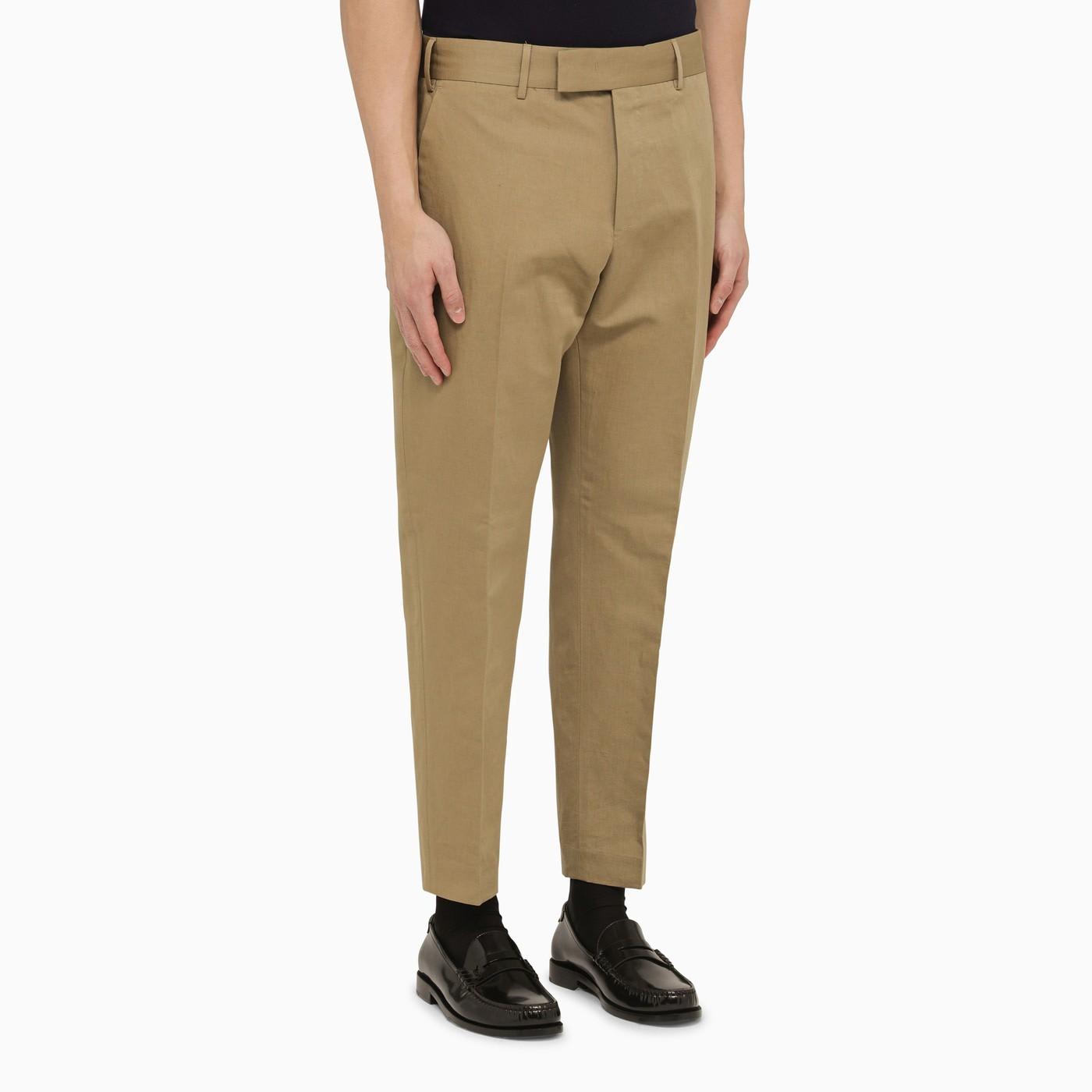 Shop Pt01 Rope-coloured Slim Trousers In Cotton And Linen In Beige