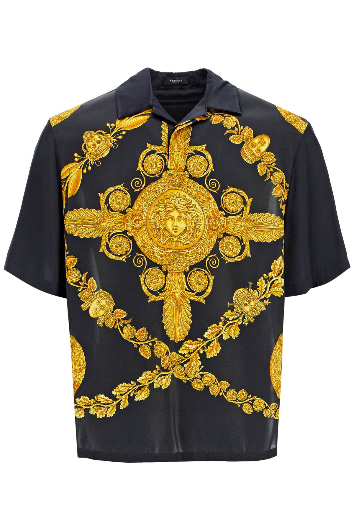 Shop Versace Mascher Baroque Satin Polo Shirt In Black Gold (black)