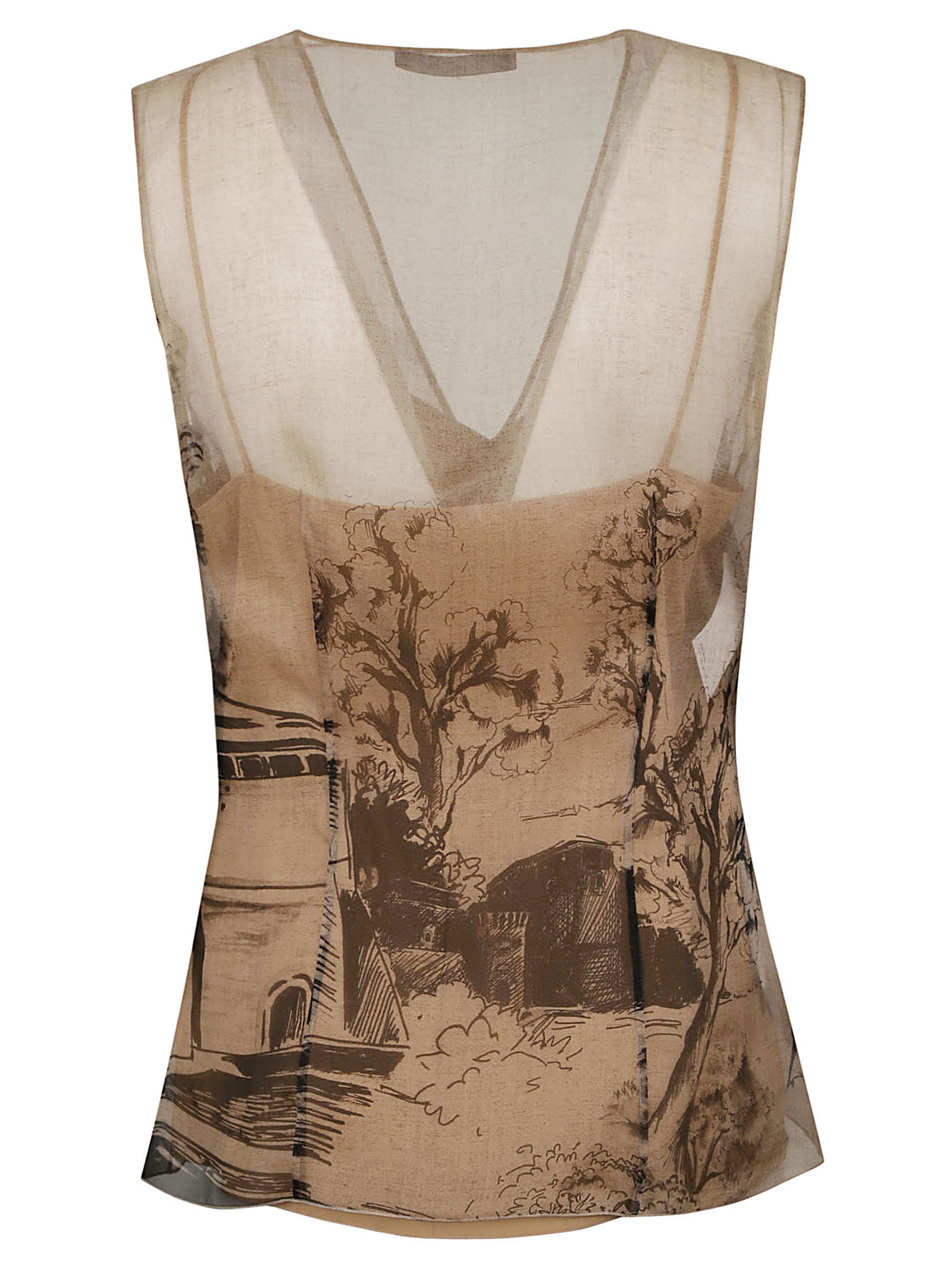 Shop Alberta Ferretti Printed Sleeveless Top In Beige/fantasia