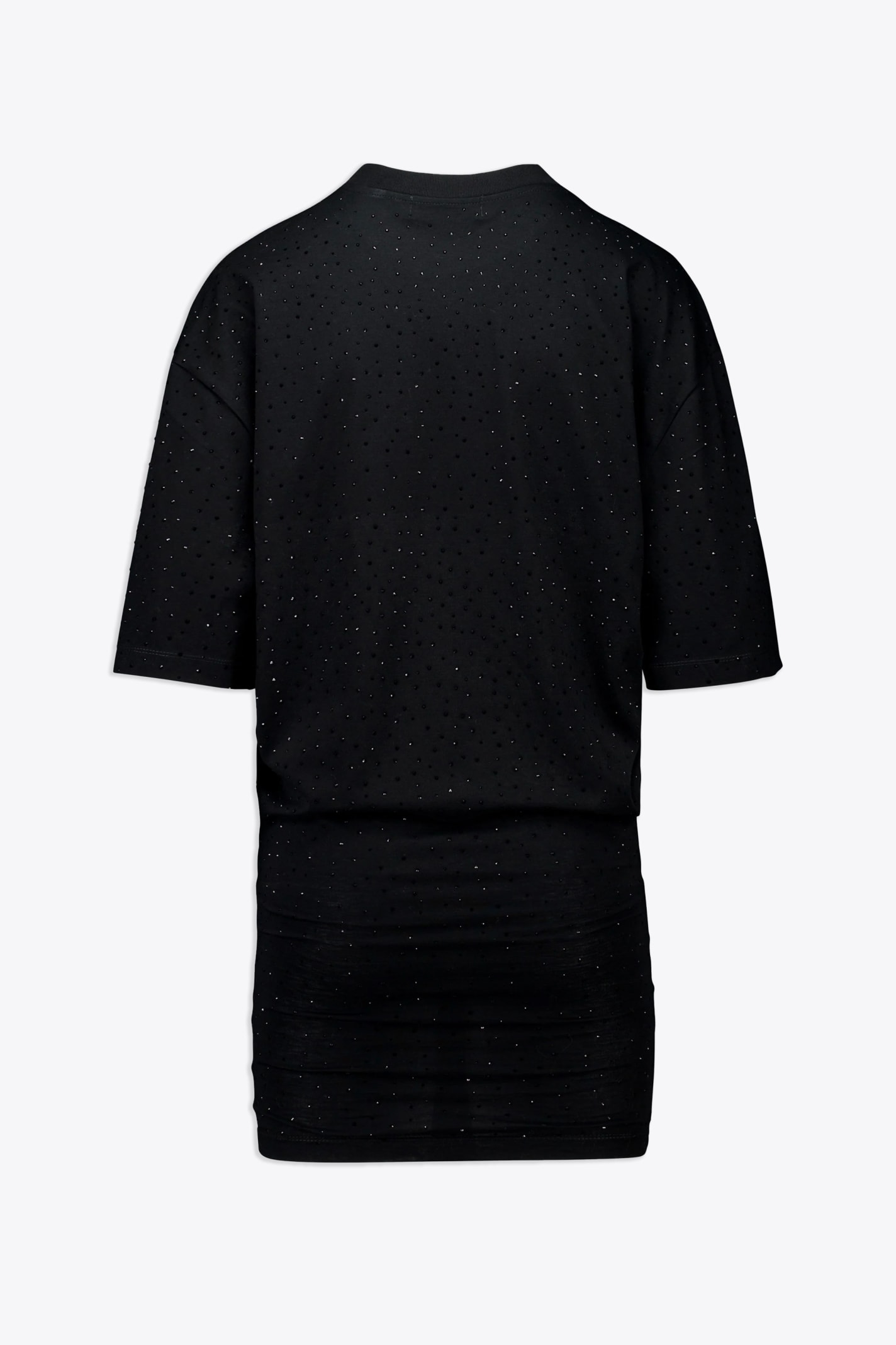 Shop Laneus Jersey Dress Woman Black Cotton Mini Dress With Crystals - Jersey Mini Dress In Nero