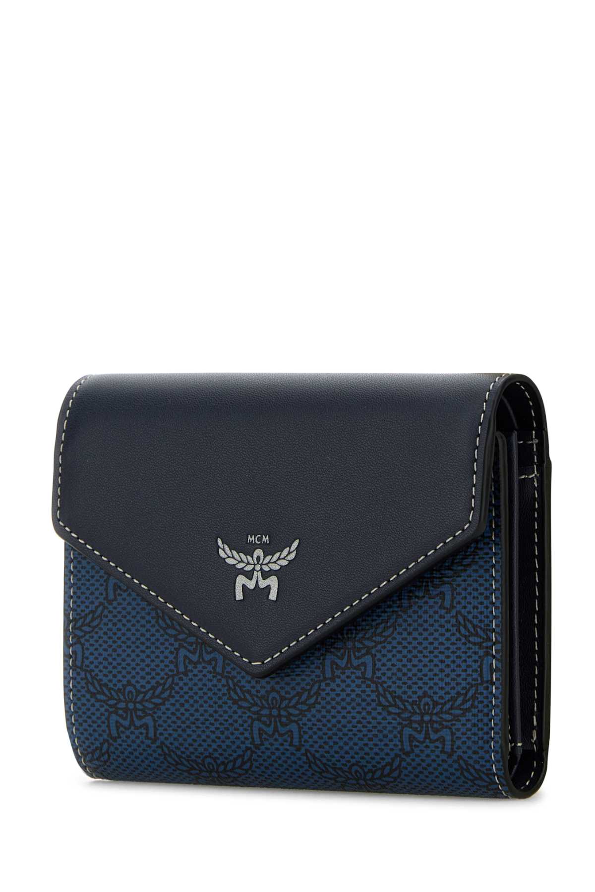 Shop Mcm Printed Canvas Wallet In Navyblazer