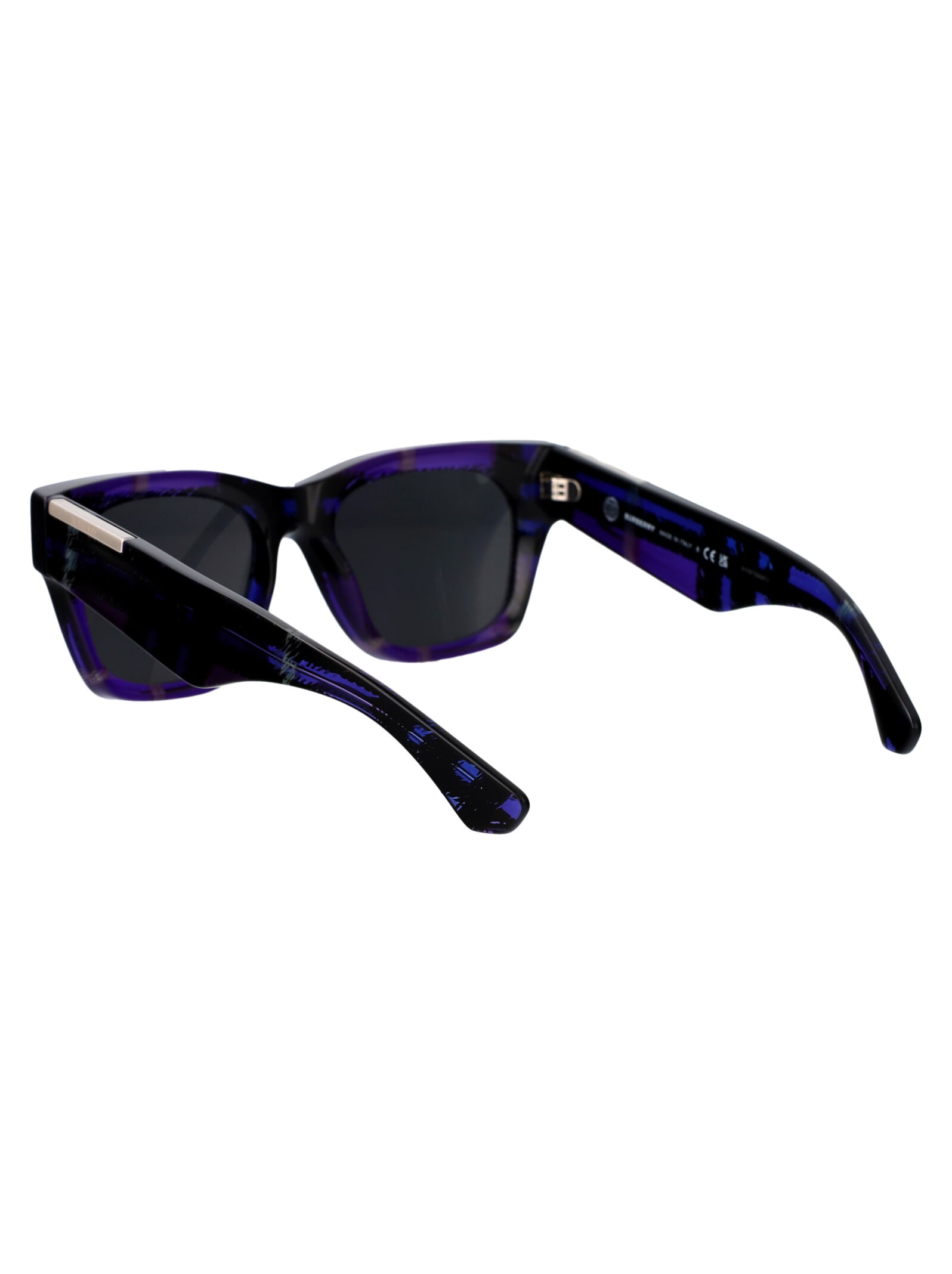 Burberry Eyewear Engraved-logo Rectangle-frame Sunglasses In 411387 Check Violet