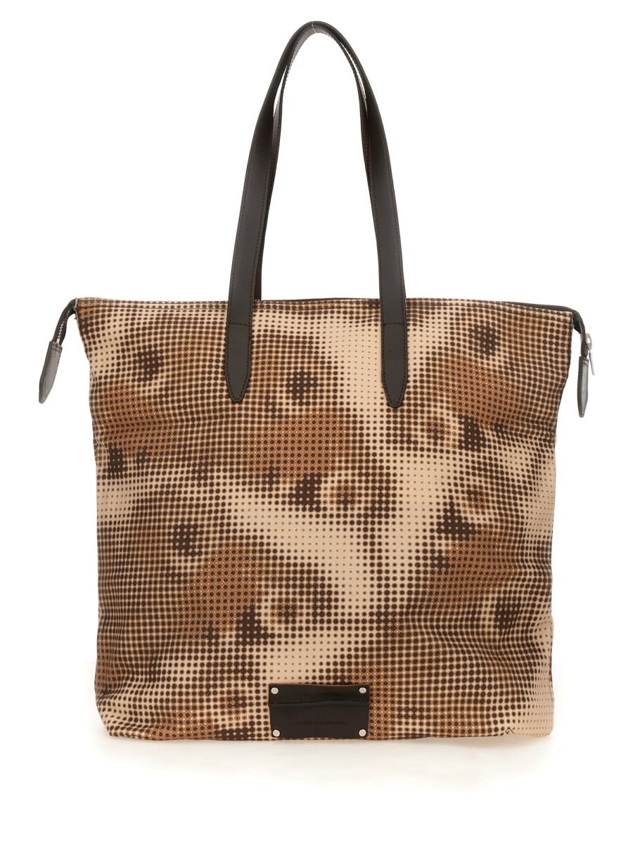 Shop Dries Van Noten Printed Cotton Denim Tote Bag In Multicolour