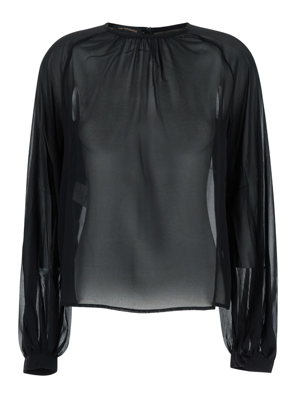 Black Blouse With Crew Neck In Stretch Silk Woman