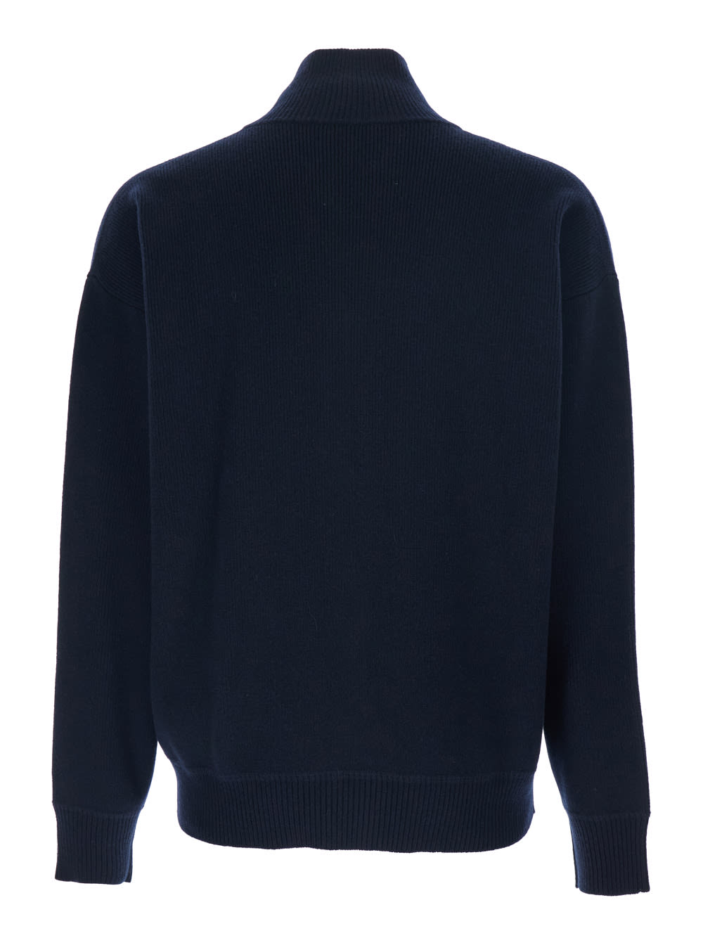Roberto Collina Blue Sweatshirt With Dropped Shoulders And Front Zip Closure In Wool Man In Blue