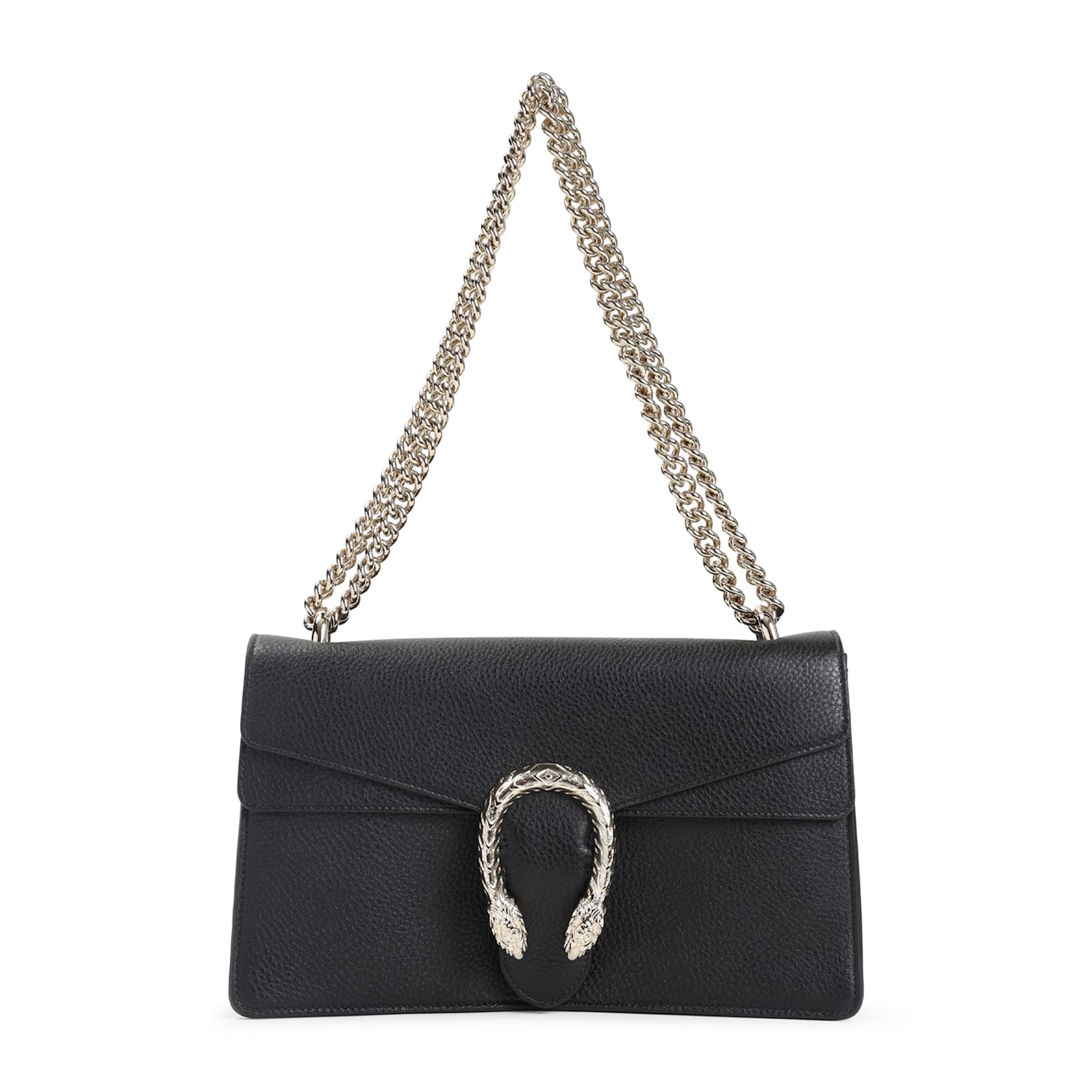 Gucci Structured Grained Leather Shoulder Bag In Black