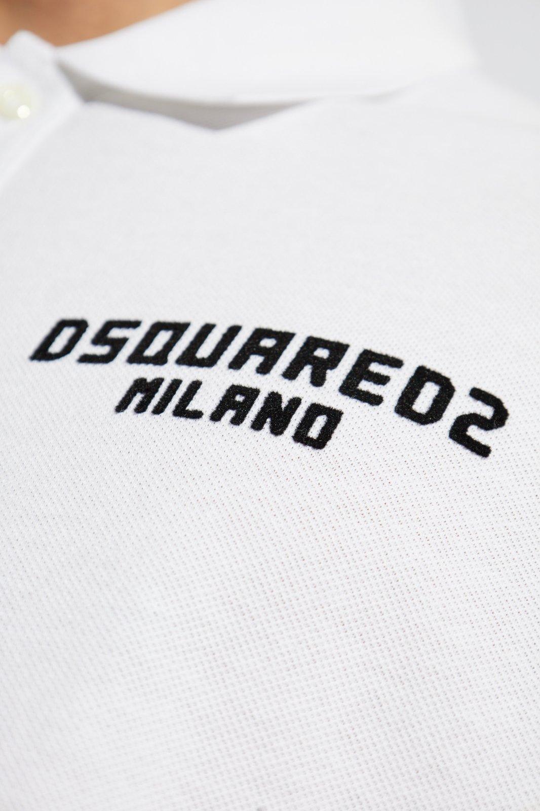 Shop Dsquared2 Logo Detailed Short-sleeved Polo Shirt In White + Black Print