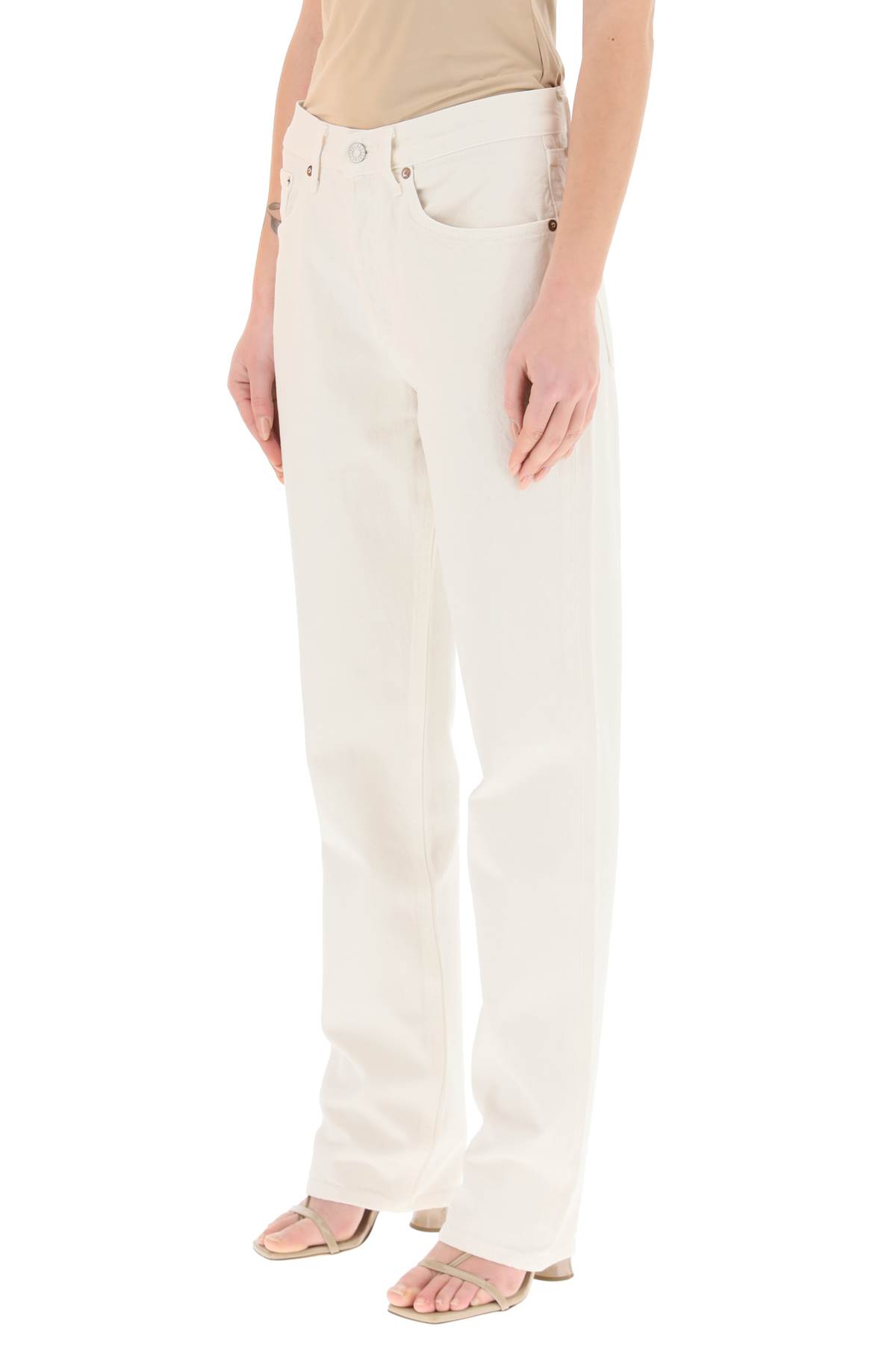 Shop Agolde Lana Straight Mid Rise Jeans In Drum (white)
